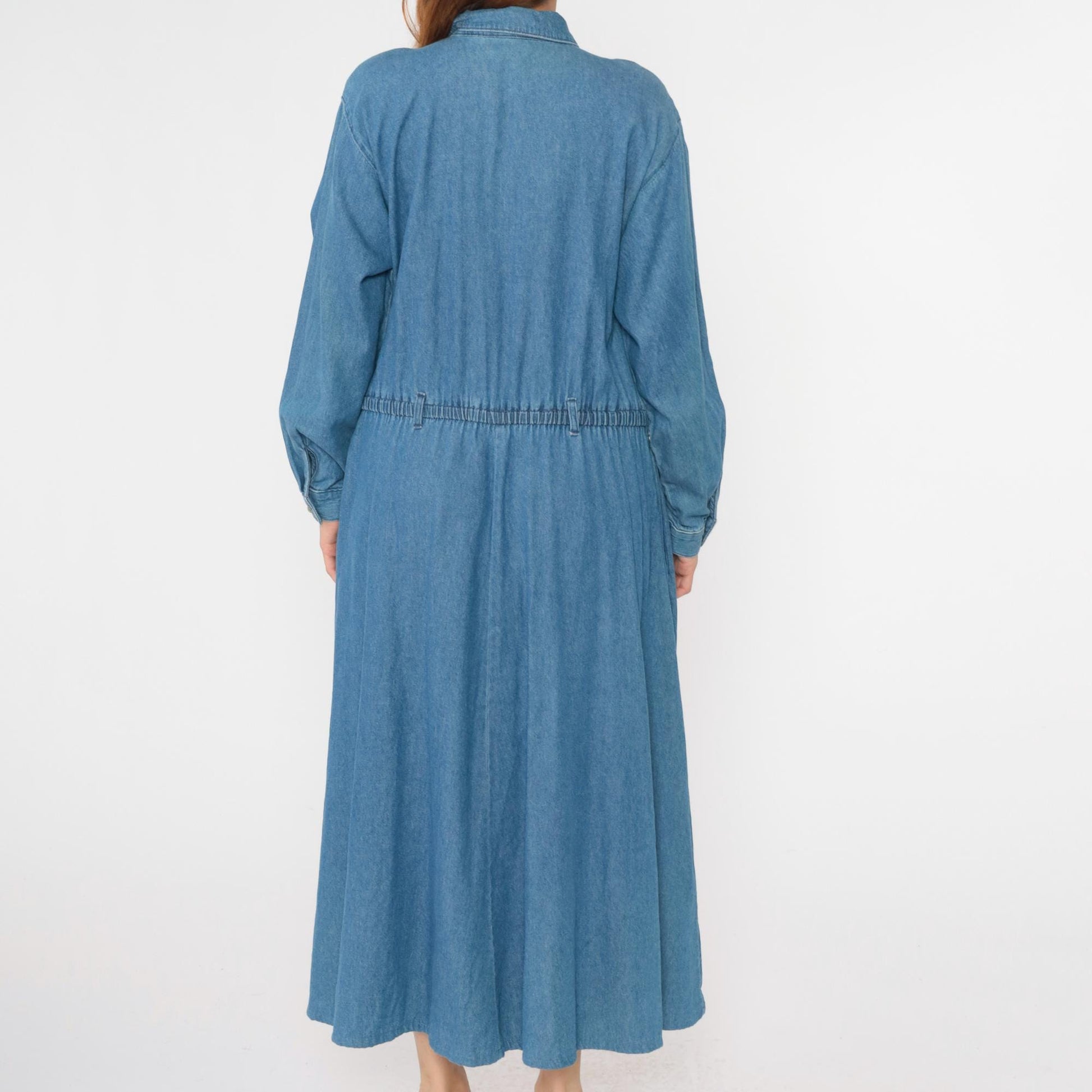 90s Coldwater Creek Denim Shirtdress Blue Jean Midi High Waist Large