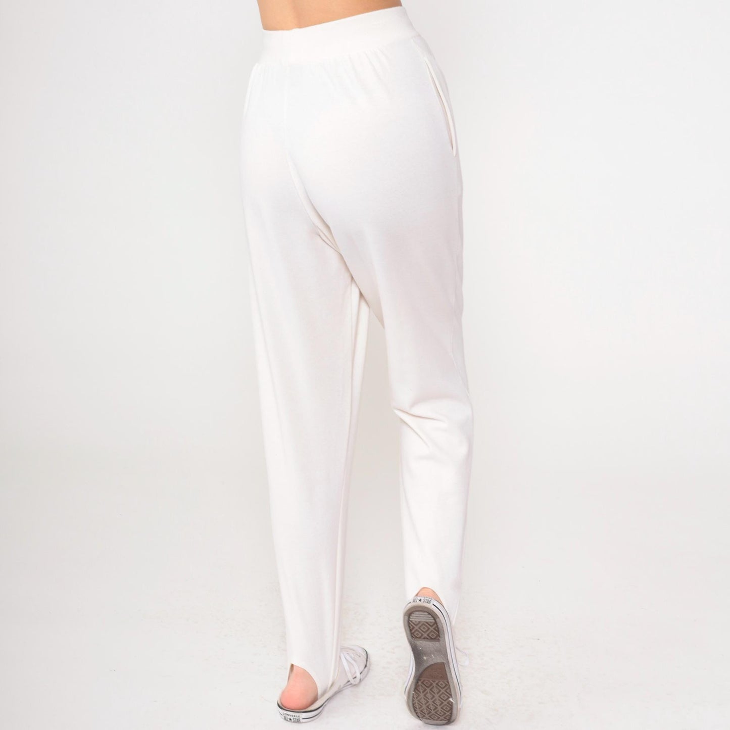 90s White Stirrup Pants High Waisted Pleated Tapered Leg Small