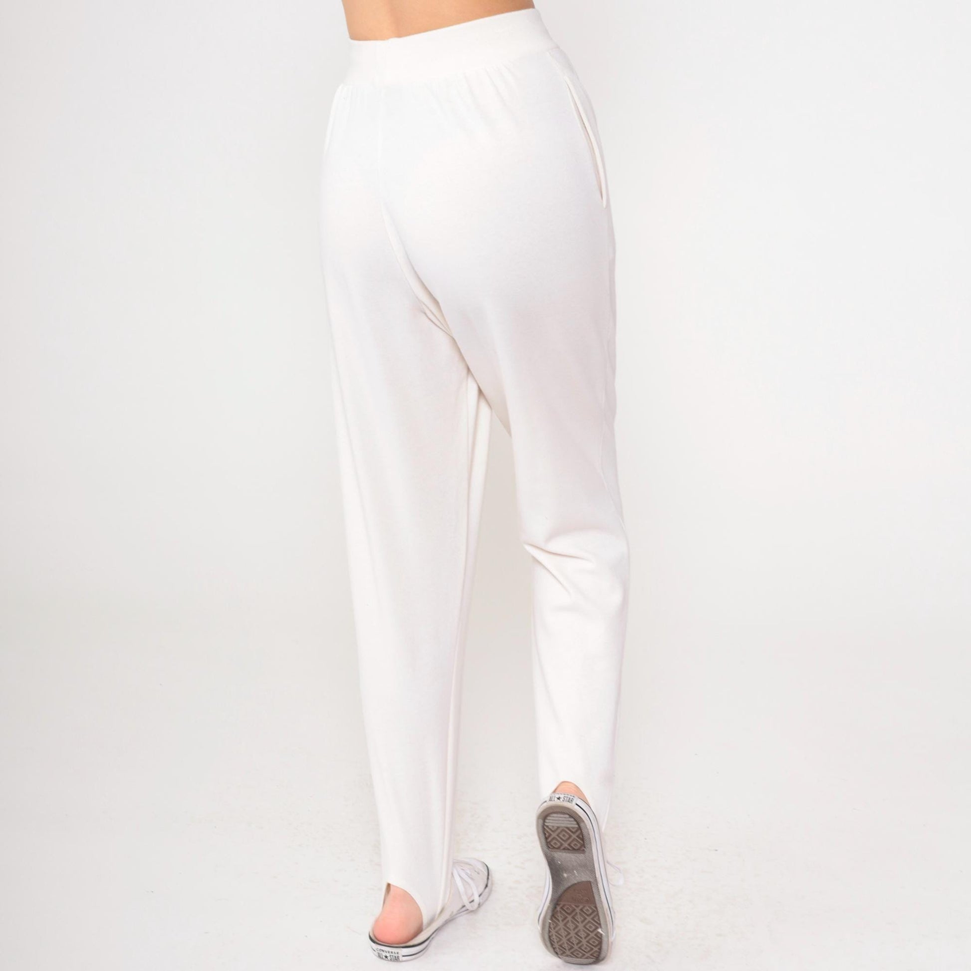 90s White Stirrup Pants High Waisted Pleated Tapered Leg Small