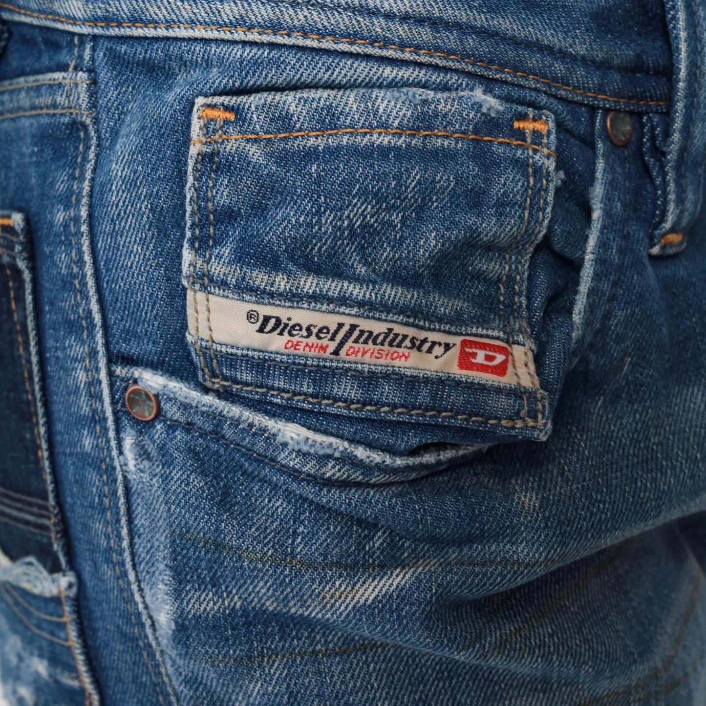 00s Diesel Industry Bootcut Jeans Mid Rise Faded Blue Distressed Denim Small 27