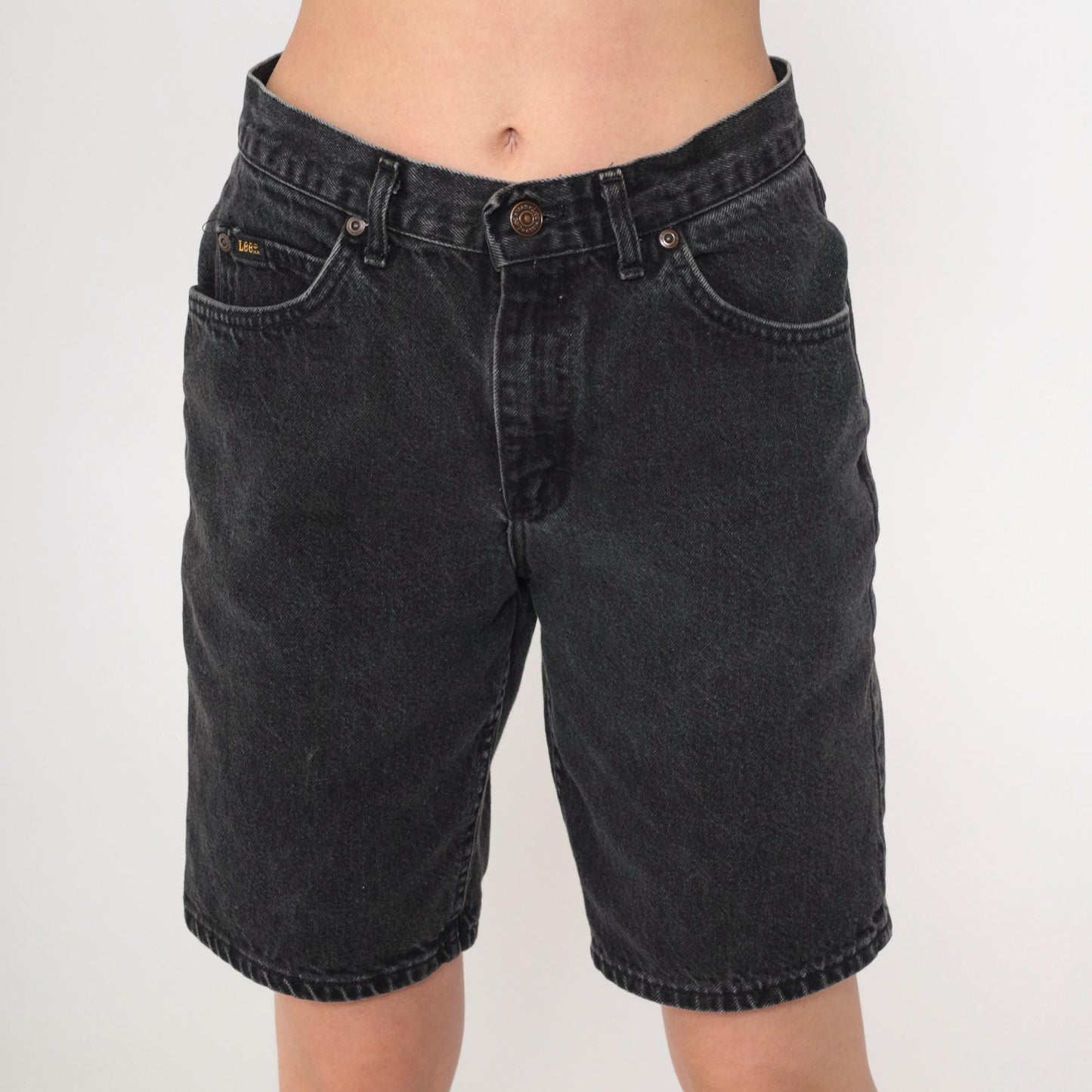 90s Lee Black Denim Shorts High Waisted Jean Bermuda Medium 31