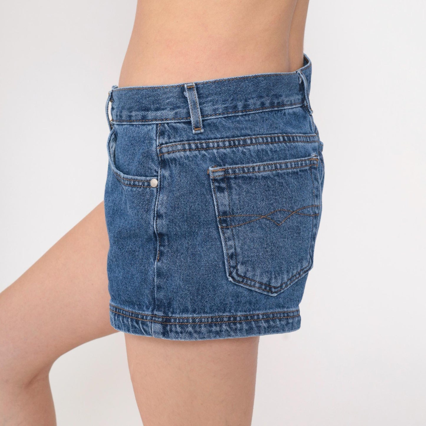 90s Blue Denim Shorts High Waist Button Fly Jean Shorts Small S