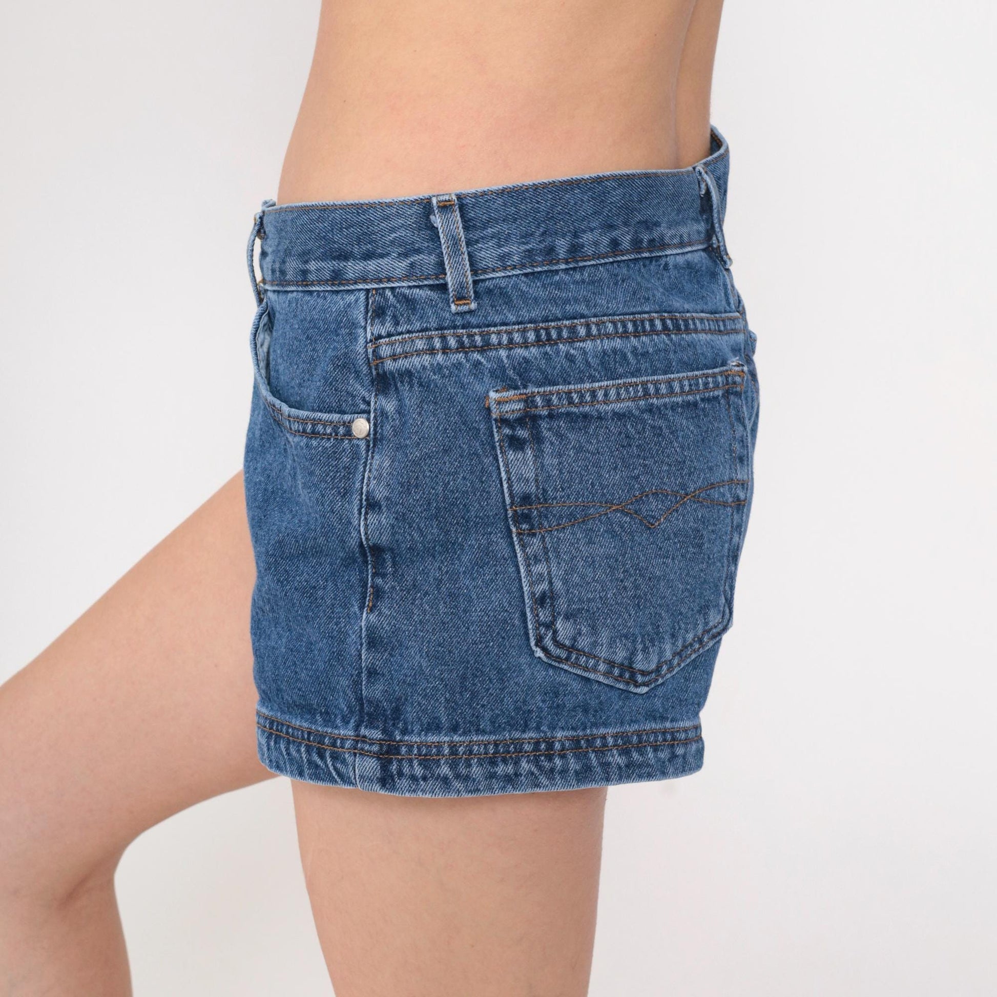 90s Blue Denim Shorts High Waist Button Fly Jean Shorts Small S