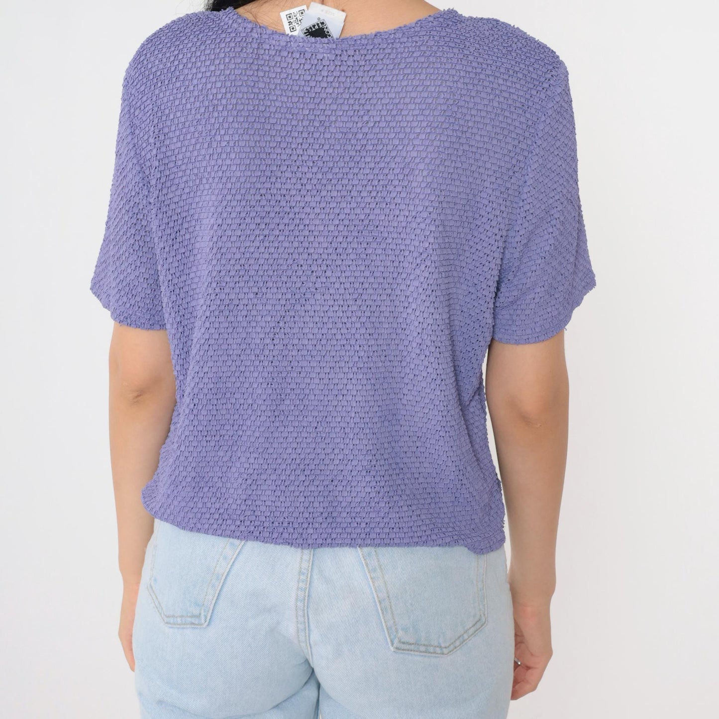 90s Lavender Cutwork Cardigan Sheer Knit Floral Cutout Button-Up Medium