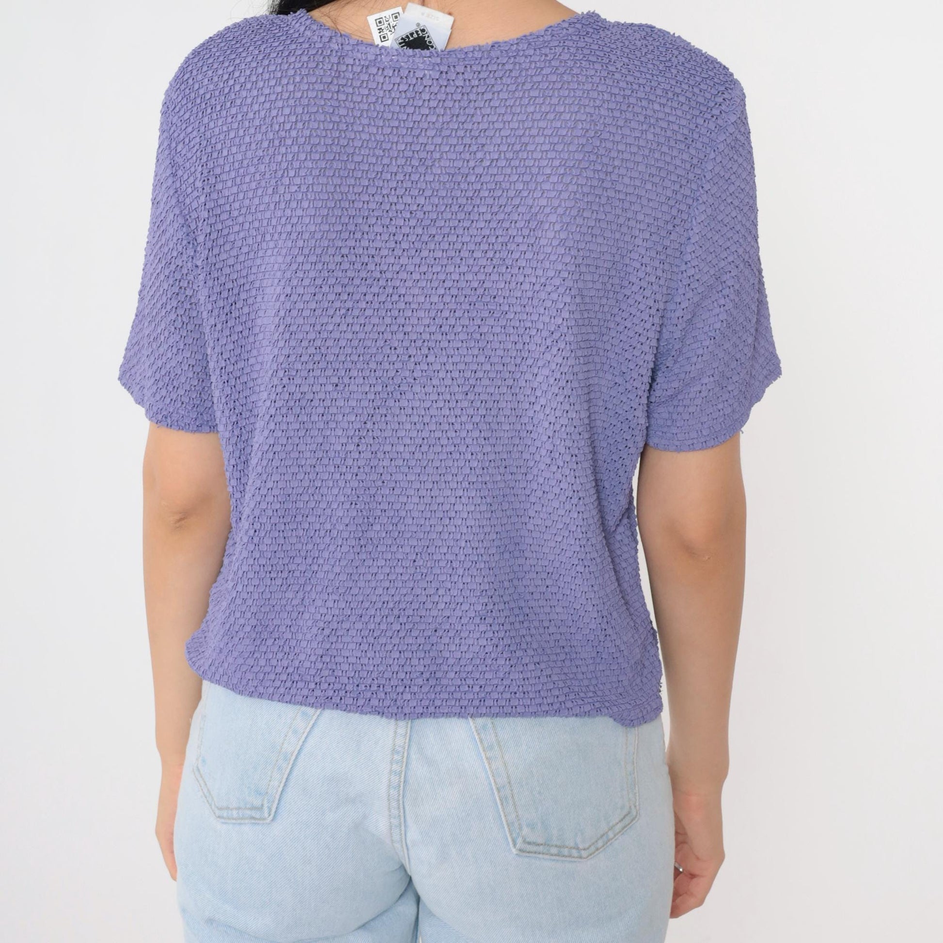 90s Lavender Cutwork Cardigan Sheer Knit Floral Cutout Button-Up Medium
