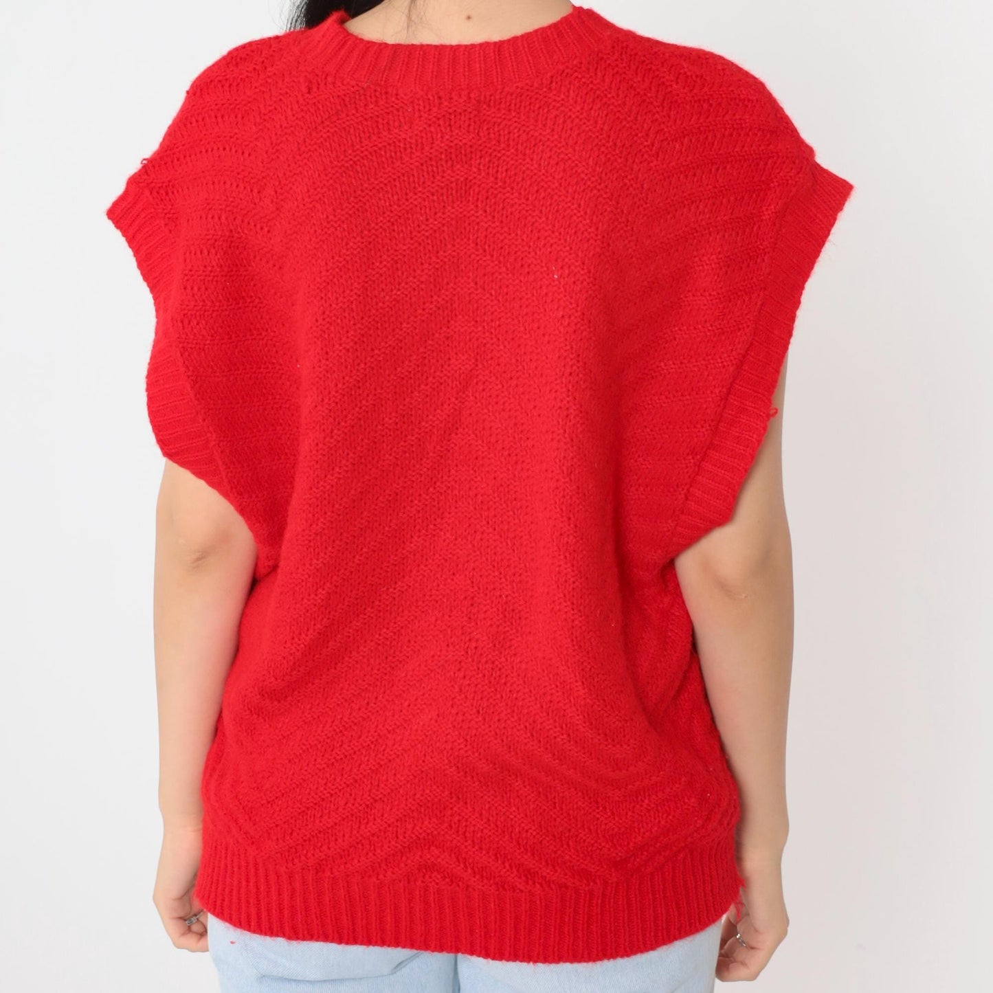 80s Fortune Knits Red Chevron Knit Top Cap Sleeve Medium