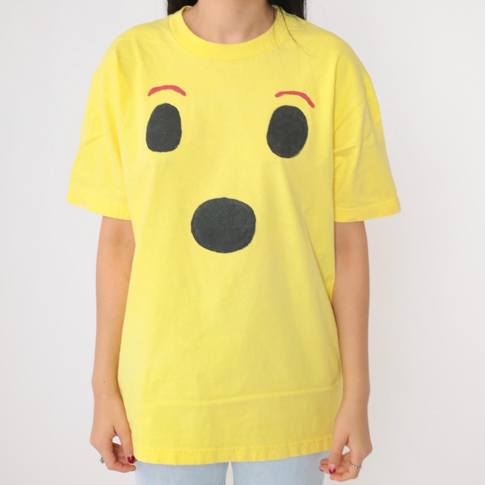 90s Pro Club Surprised Face Graphic Tee Yellow Cotton Crewneck Large