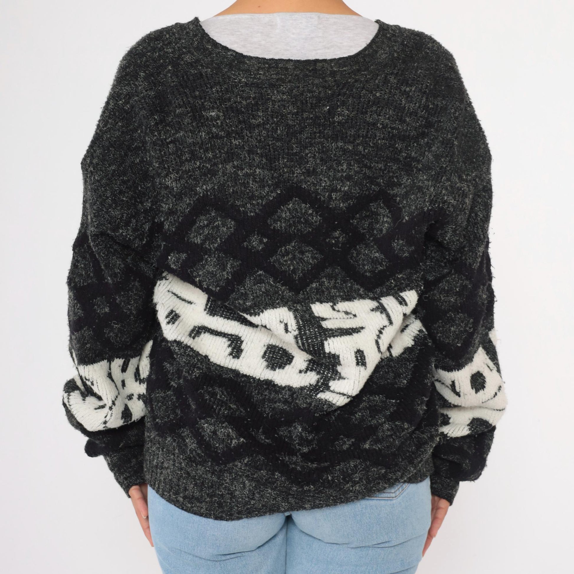 90s J.J. Blu Geometric Cardigan Grey Knit Abstract Button-Up Small