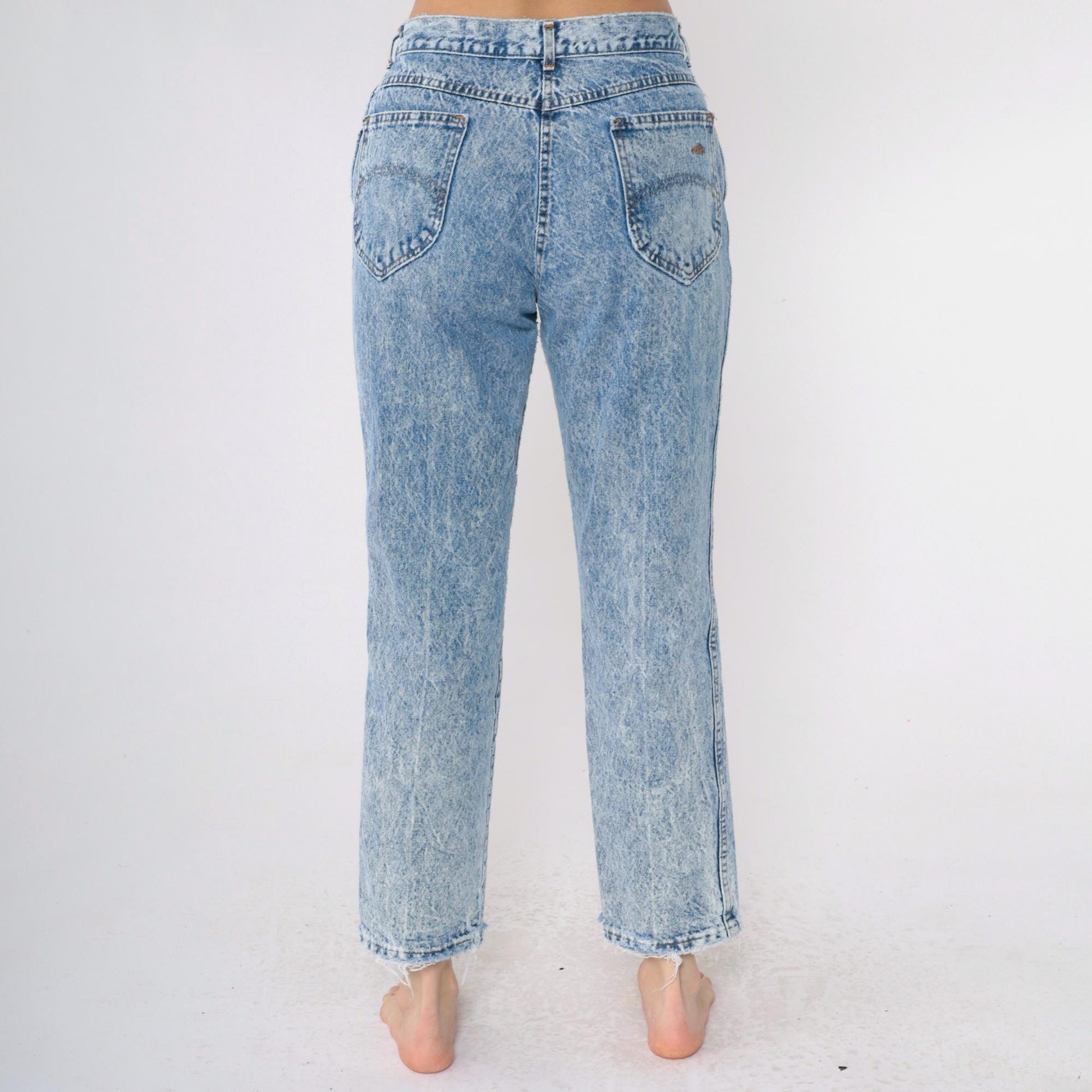 80s Acid Wash High Waist Tapered Jeans Chic Blue Denim Small