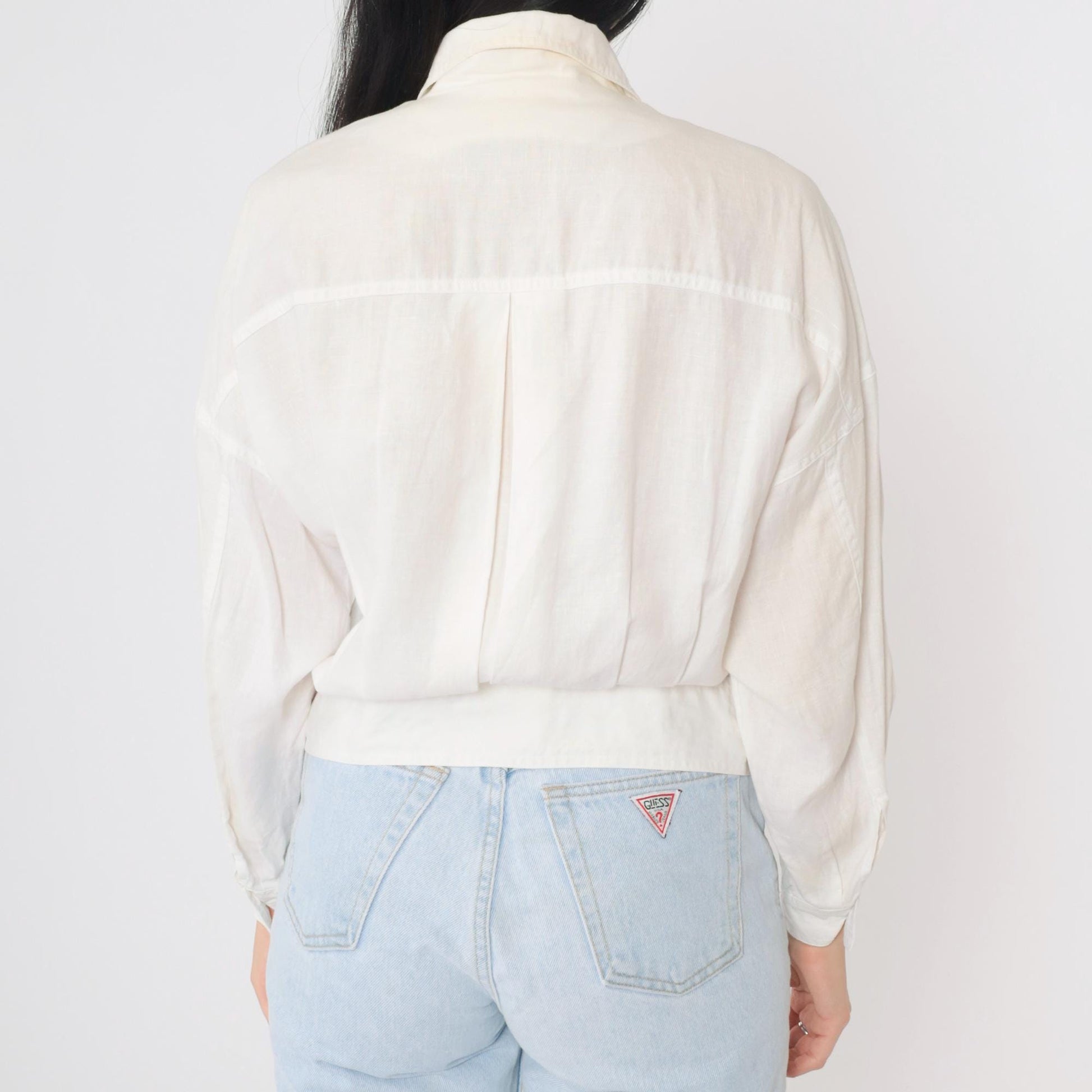 90s Ann Tian Kenar Linen Jacket Abstract Geometric Cropped Button-Up Medium Petite
