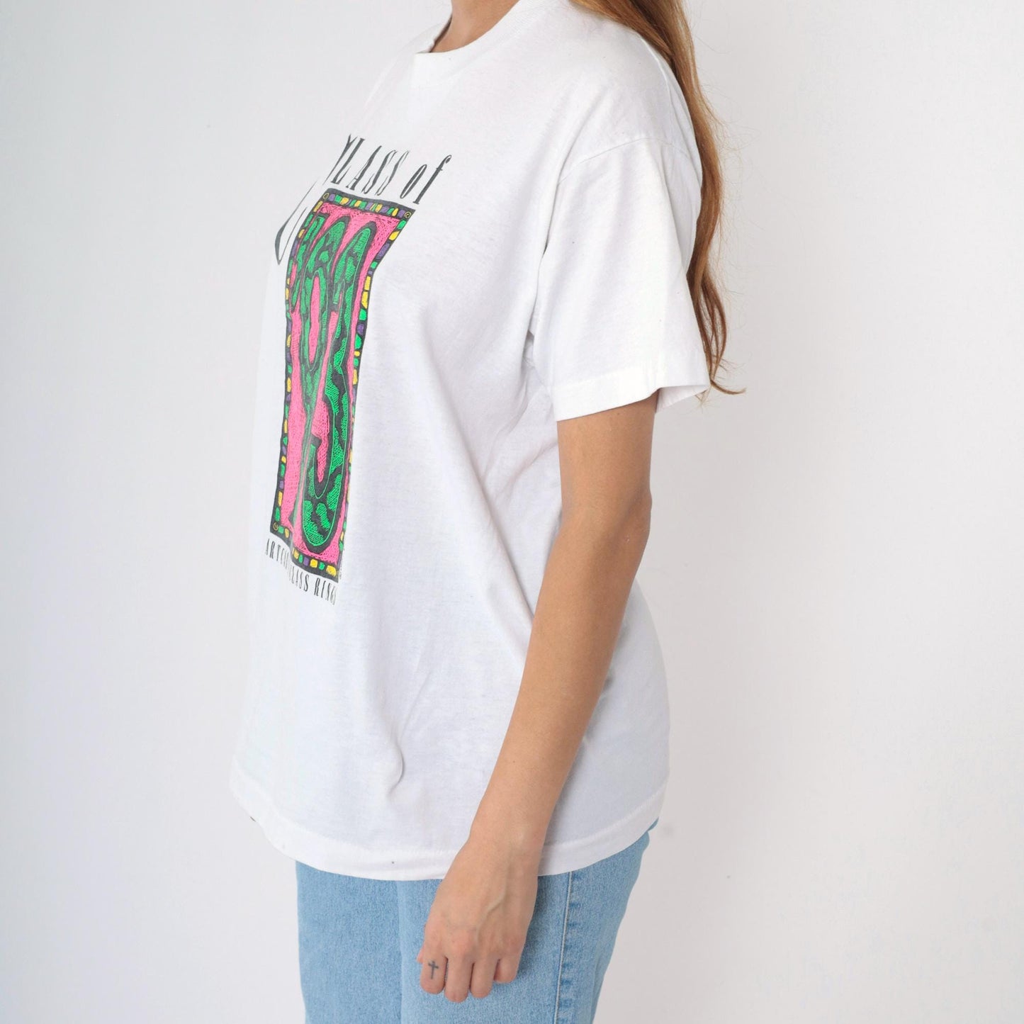 90s Class of '93 Graduation Graphic T-Shirt Neon White Screen Stars Extra Large XL