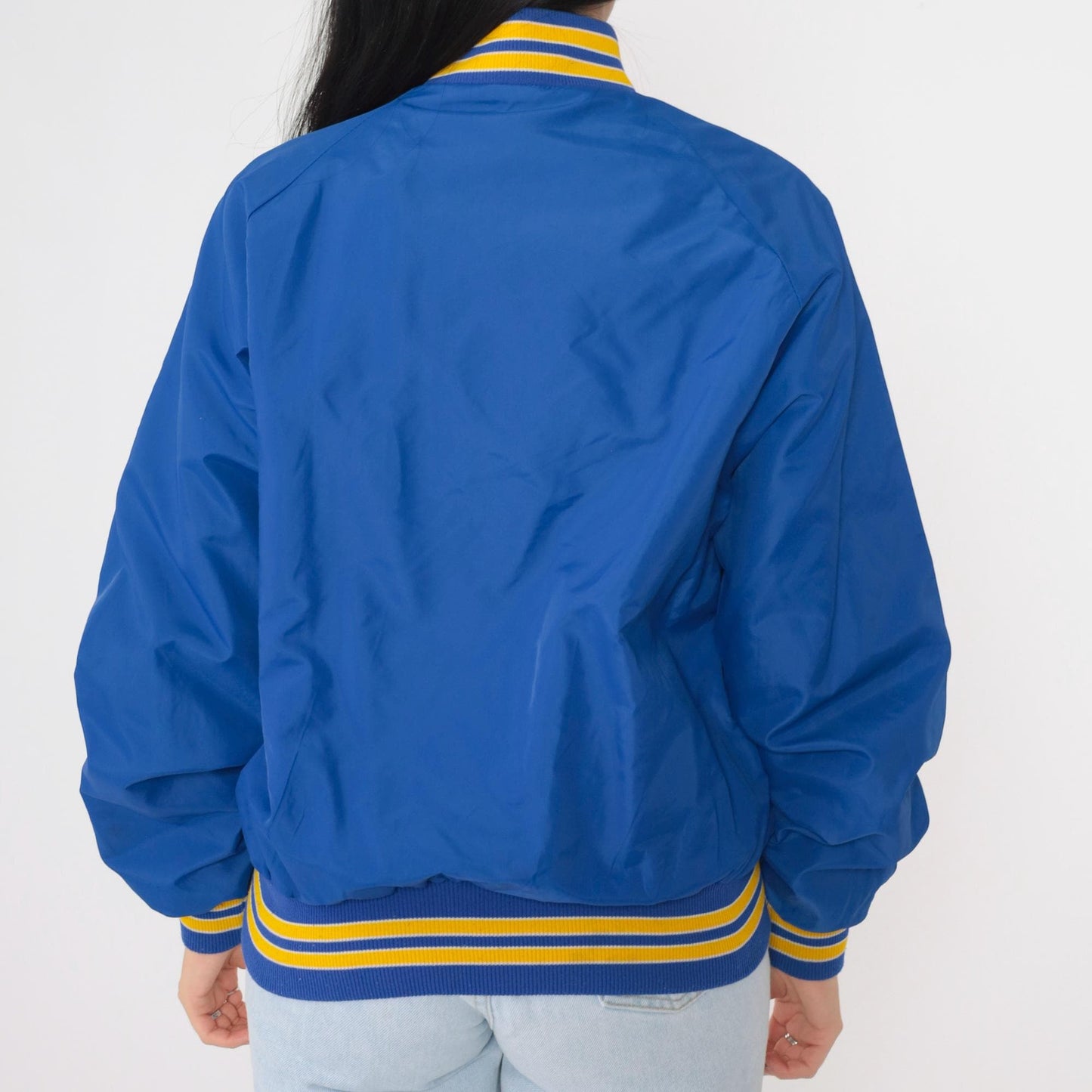 80s Smithfield Softball Bomber Jacket Blue Nylon Snap Kristi Medium