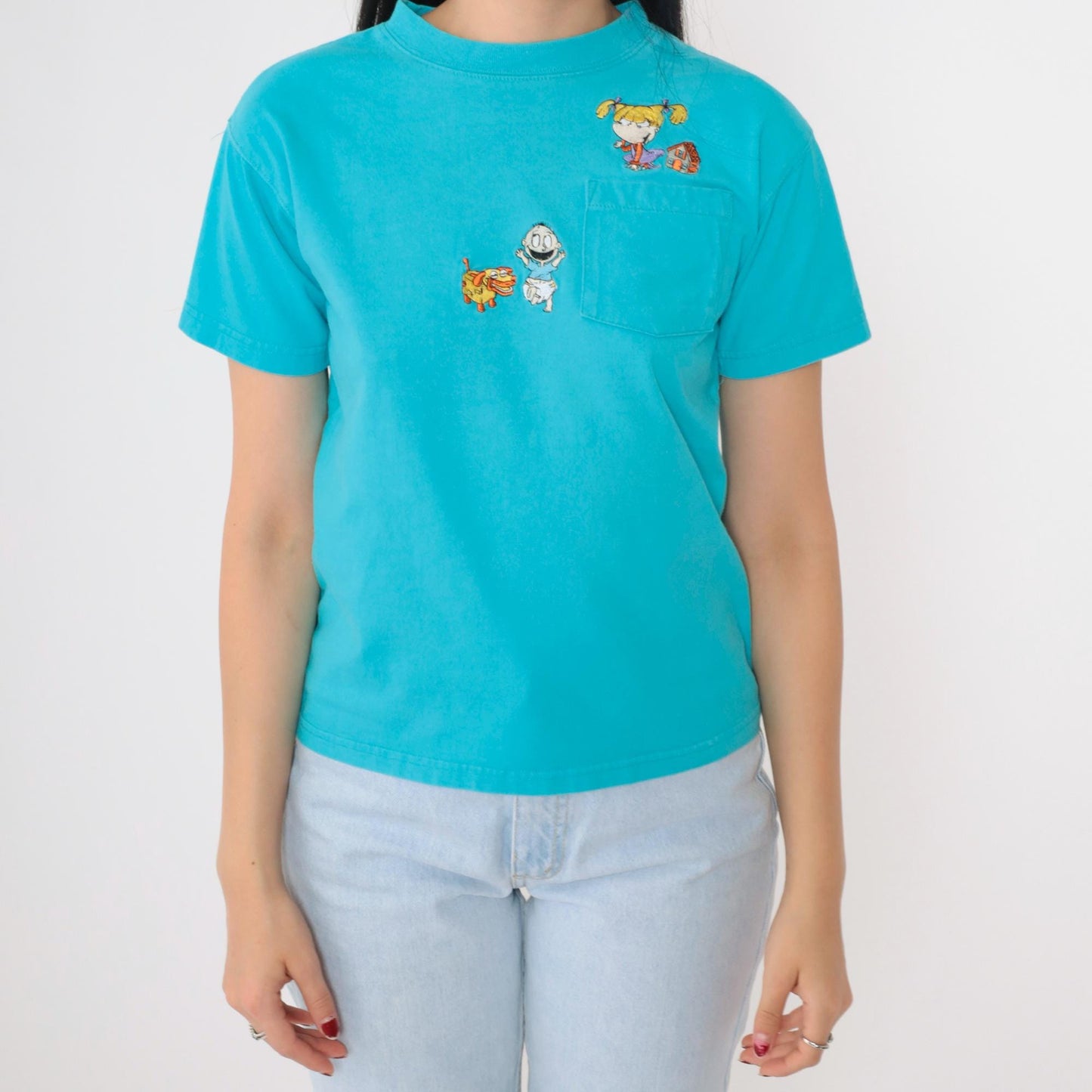 90s Nickelodeon Rugrats Graphic T-Shirt Tommy Angelica Turquoise Cotton XS