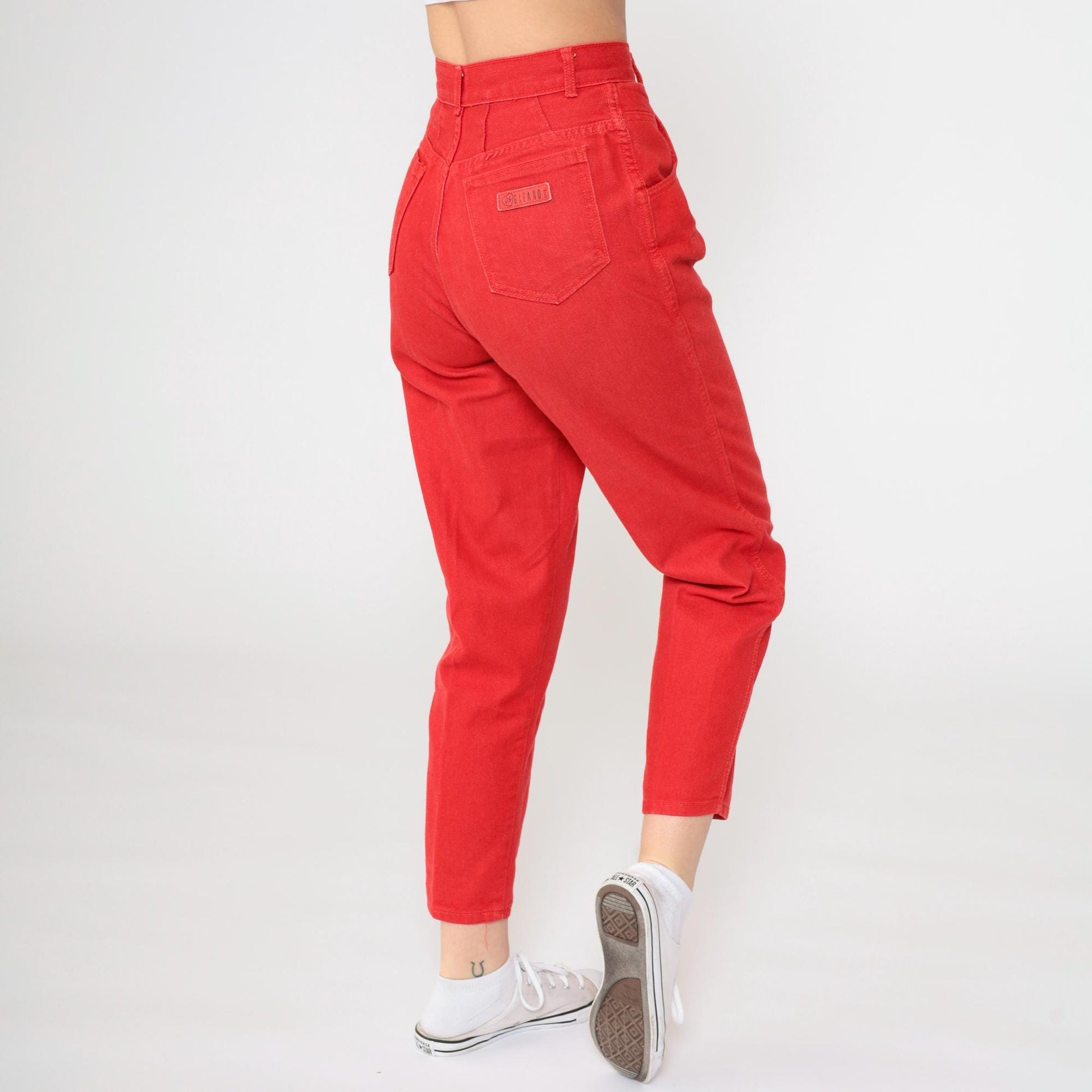 90s Gitano High-Rise Tapered Mom Jeans Red Denim Cropped Extra Small XS