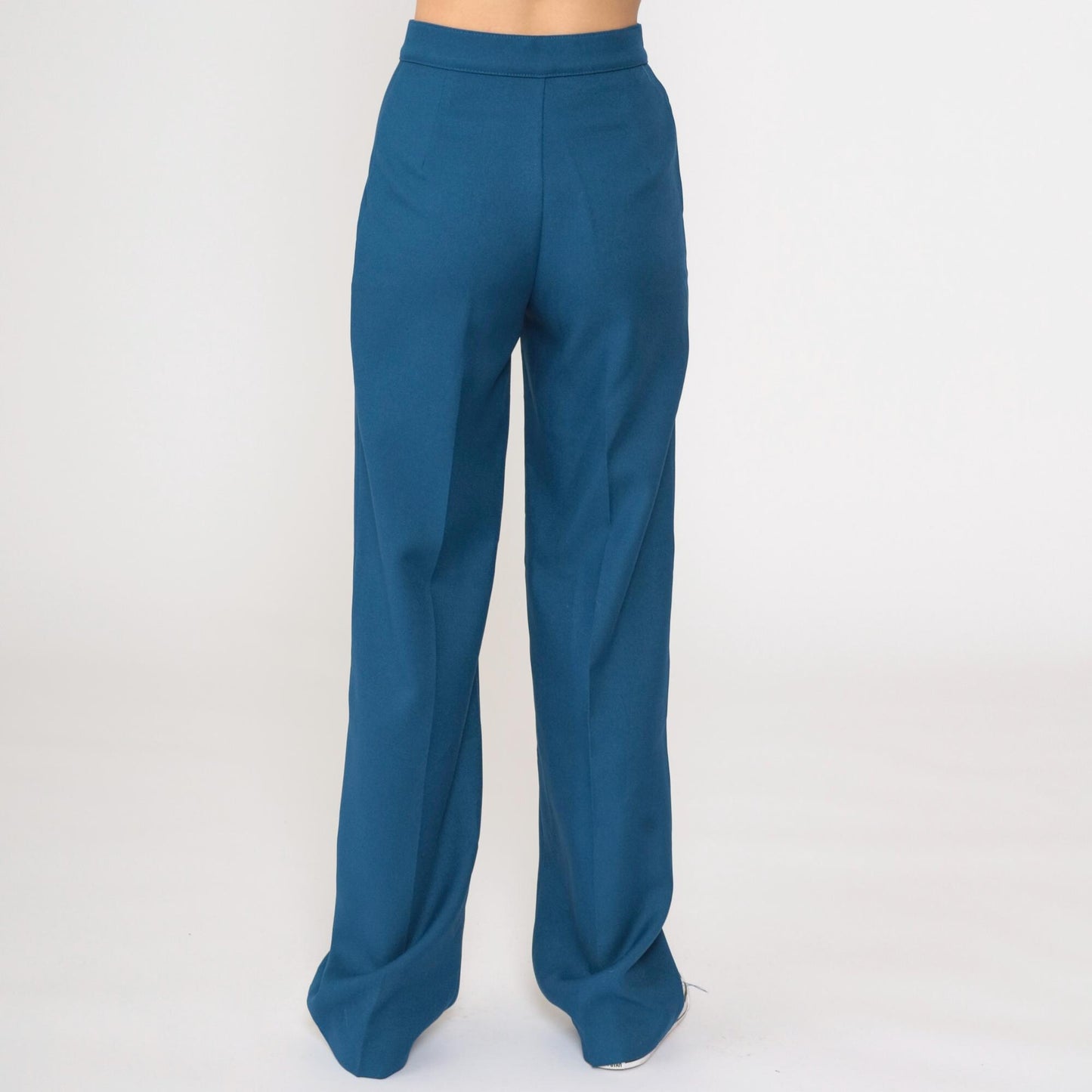 70s High-Rise Straight Leg Trousers Blue Polyester Small S
