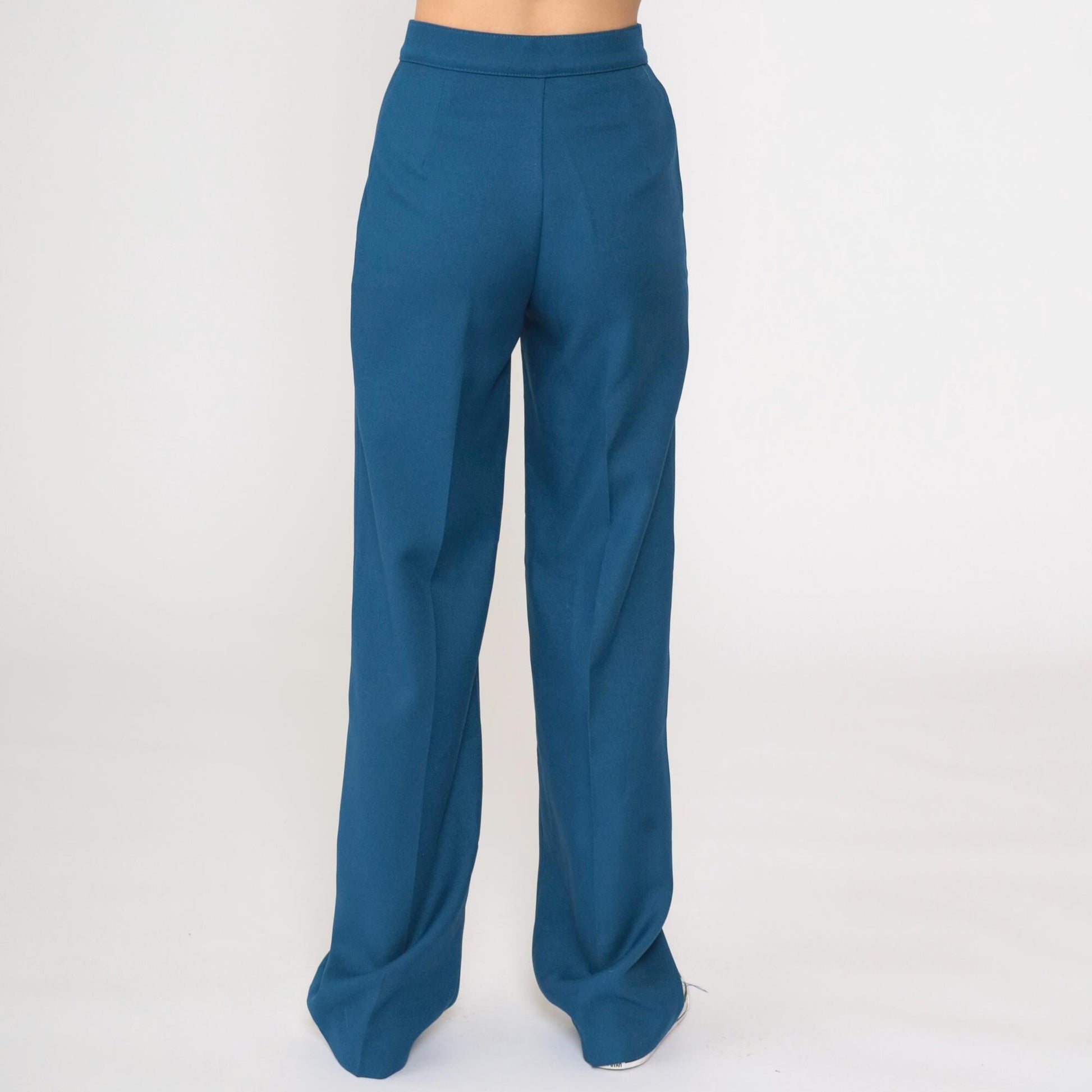 70s High-Rise Straight Leg Trousers Blue Polyester Small S