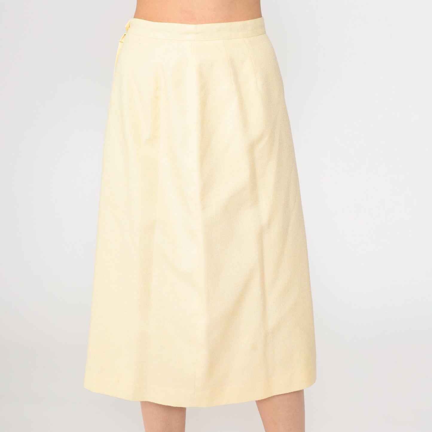 90s Light Yellow Midi Pencil Skirt High Waist Extra Small