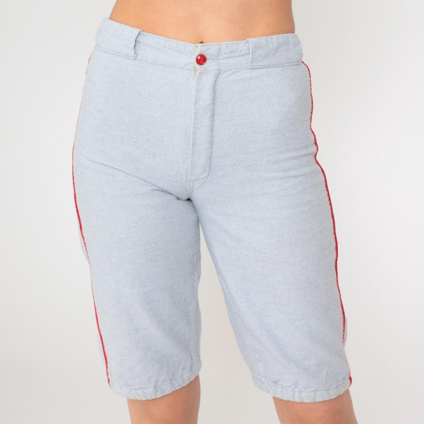 60s Athletic Shorts Grey-Blue Red Side Stripes High Waist Extra Small