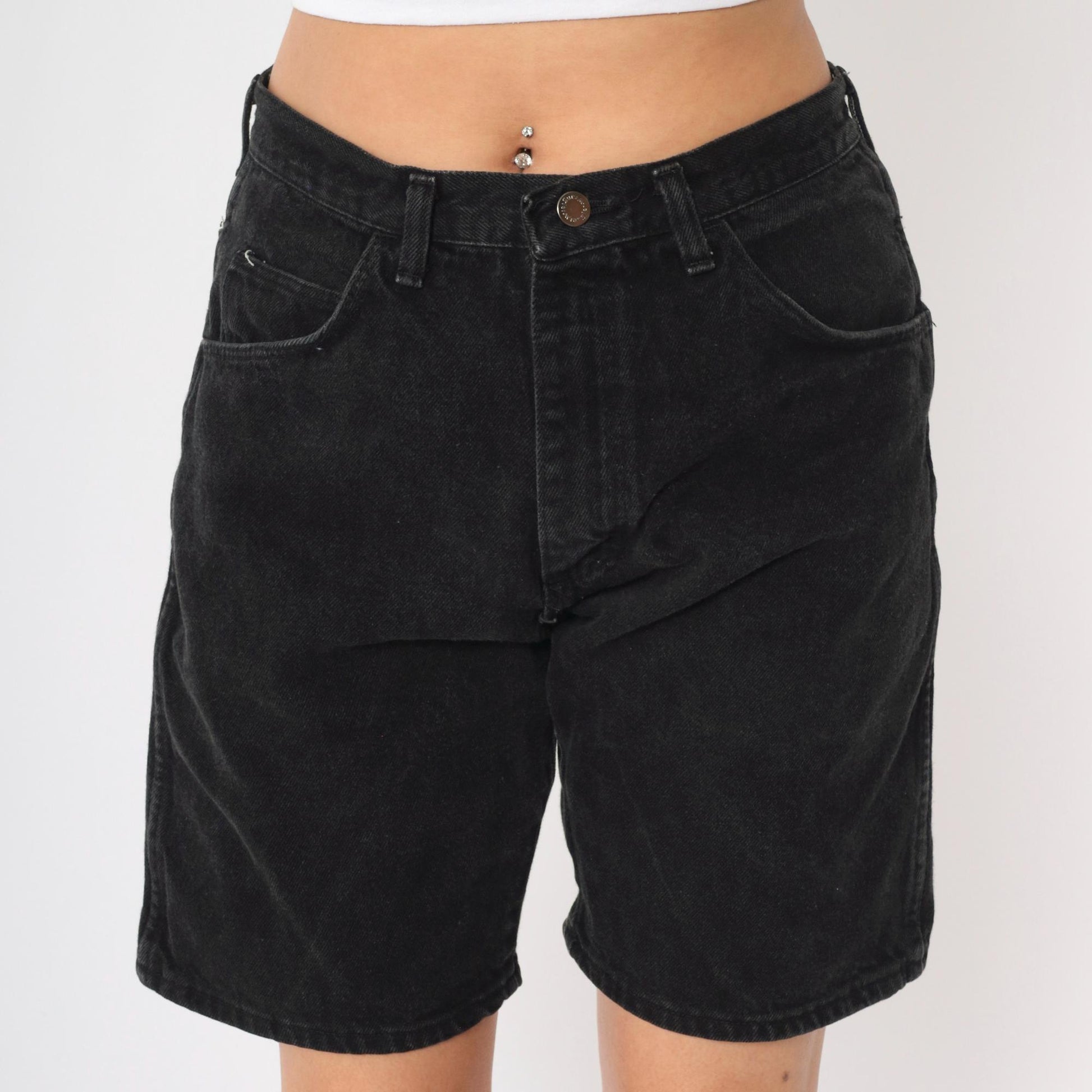 90s Wrangler Black Denim Shorts High Waist Jean Bermuda Medium