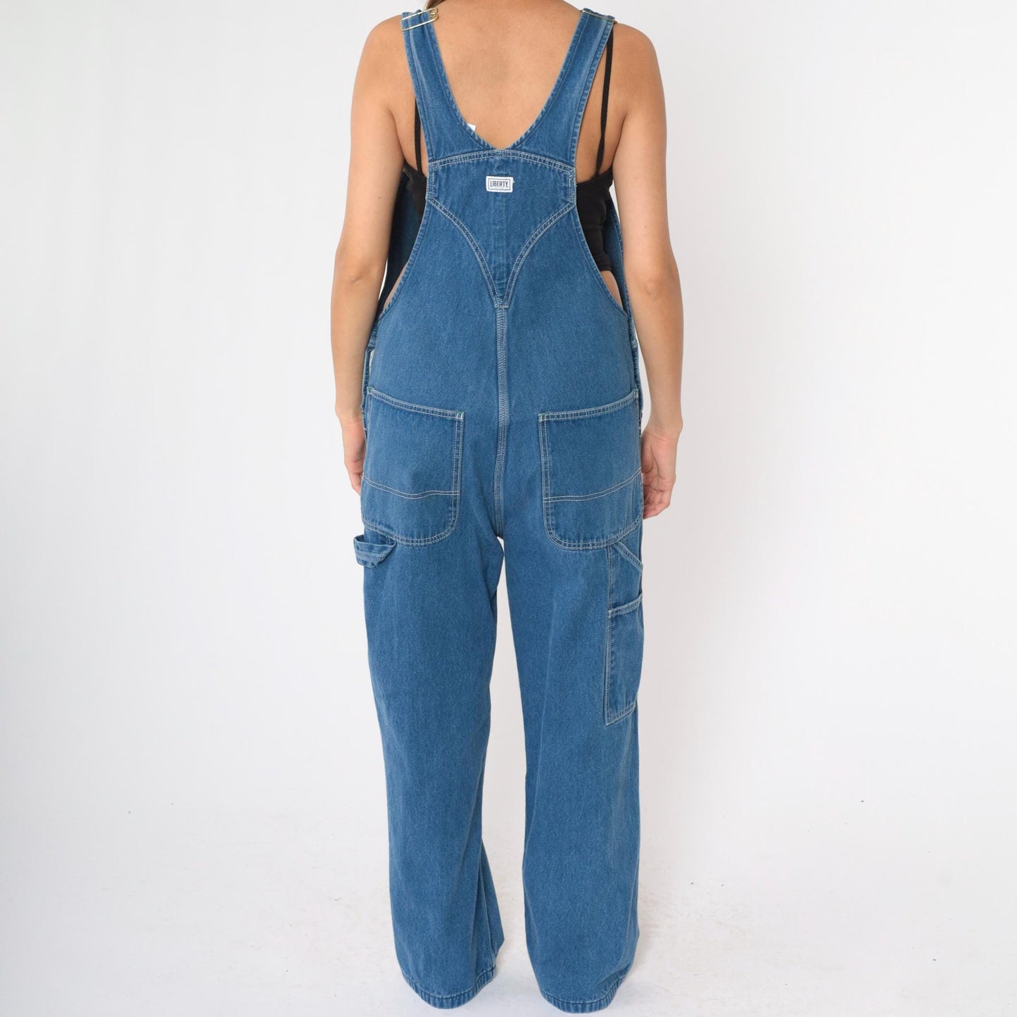 Y2K Liberty Blue Denim Bib Overalls Relaxed Baggy Workwear Men's 34x32