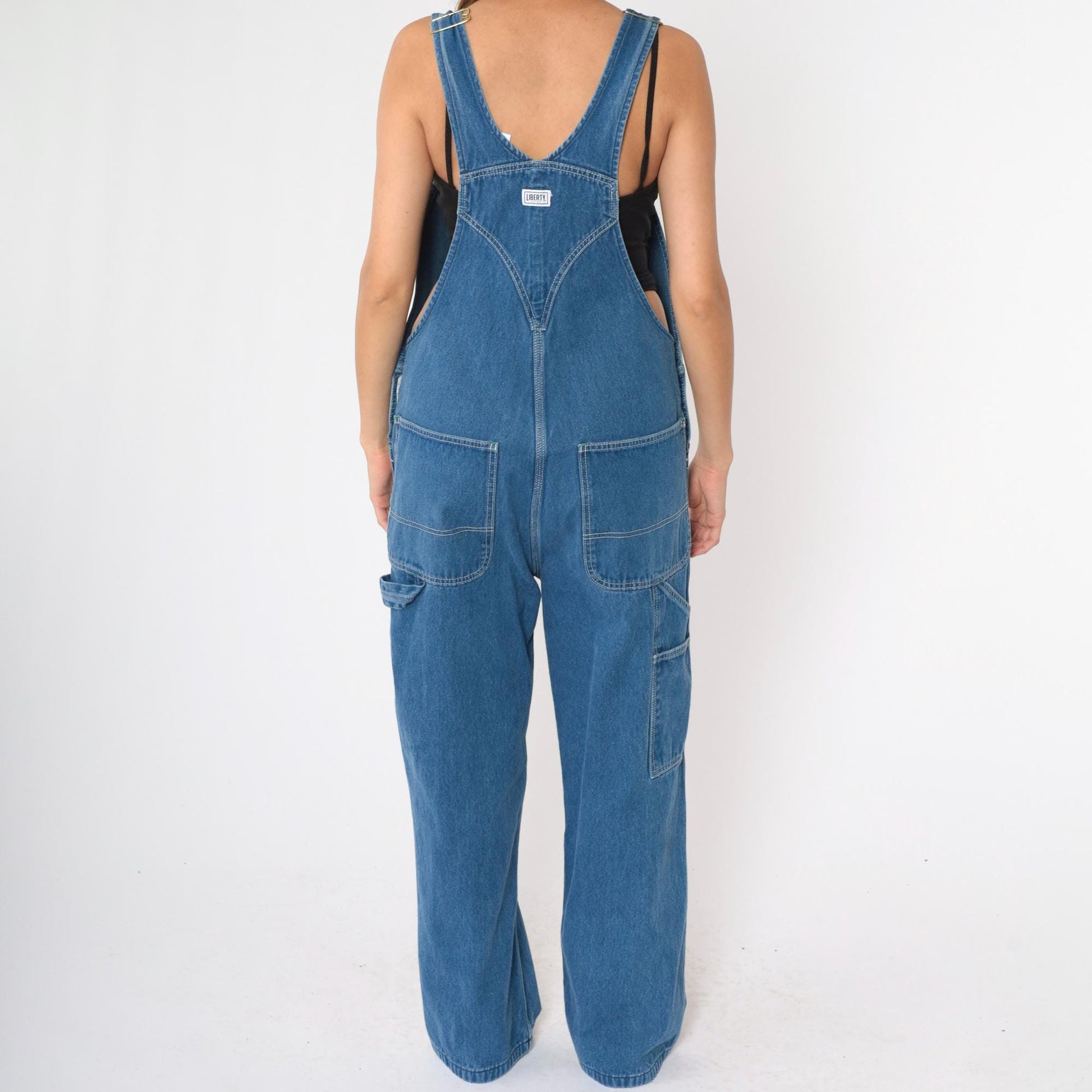 Y2K Liberty Blue Denim Bib Overalls Relaxed Baggy Workwear Men's 34x32
