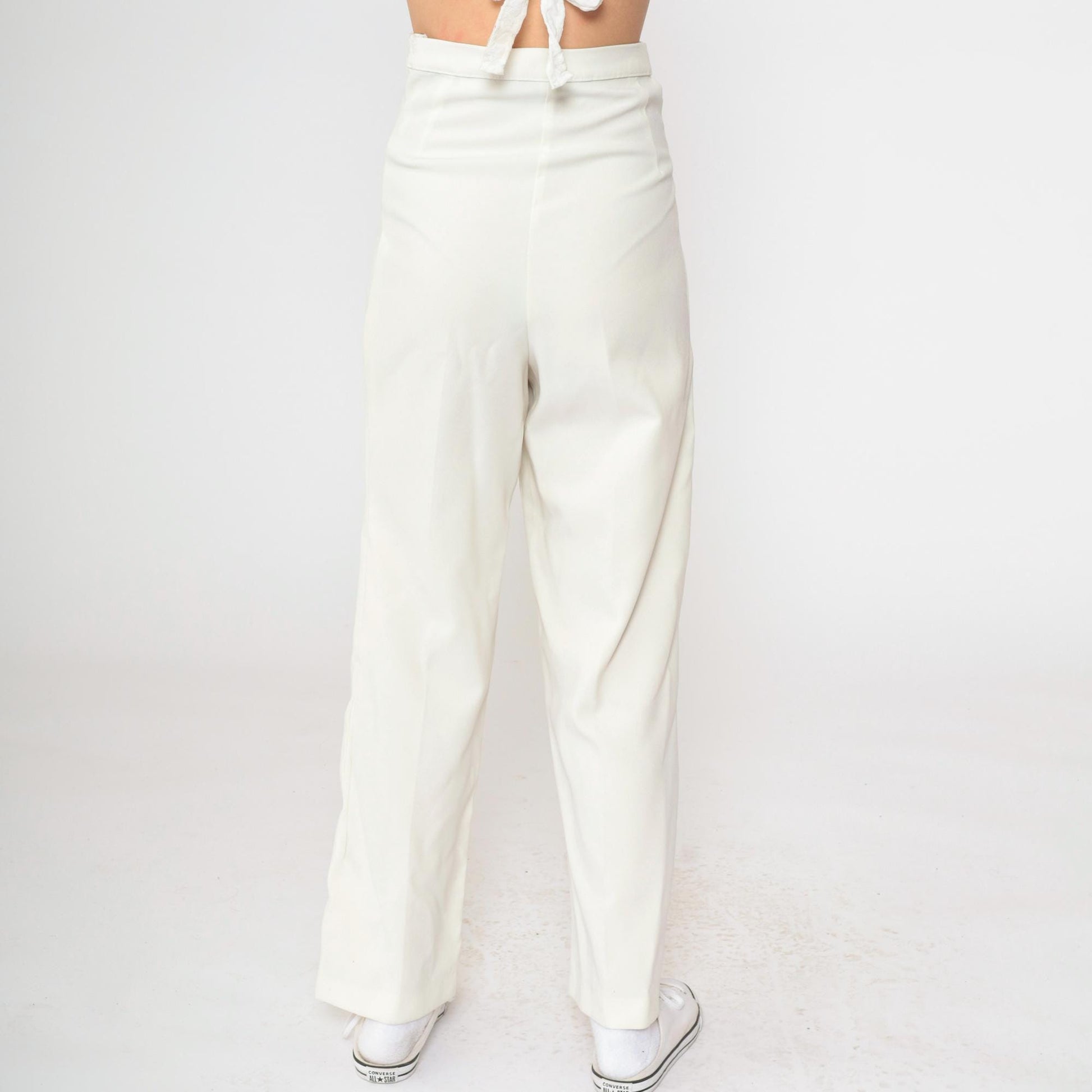 80s White High-Waisted Straight Leg Trousers Youth XS