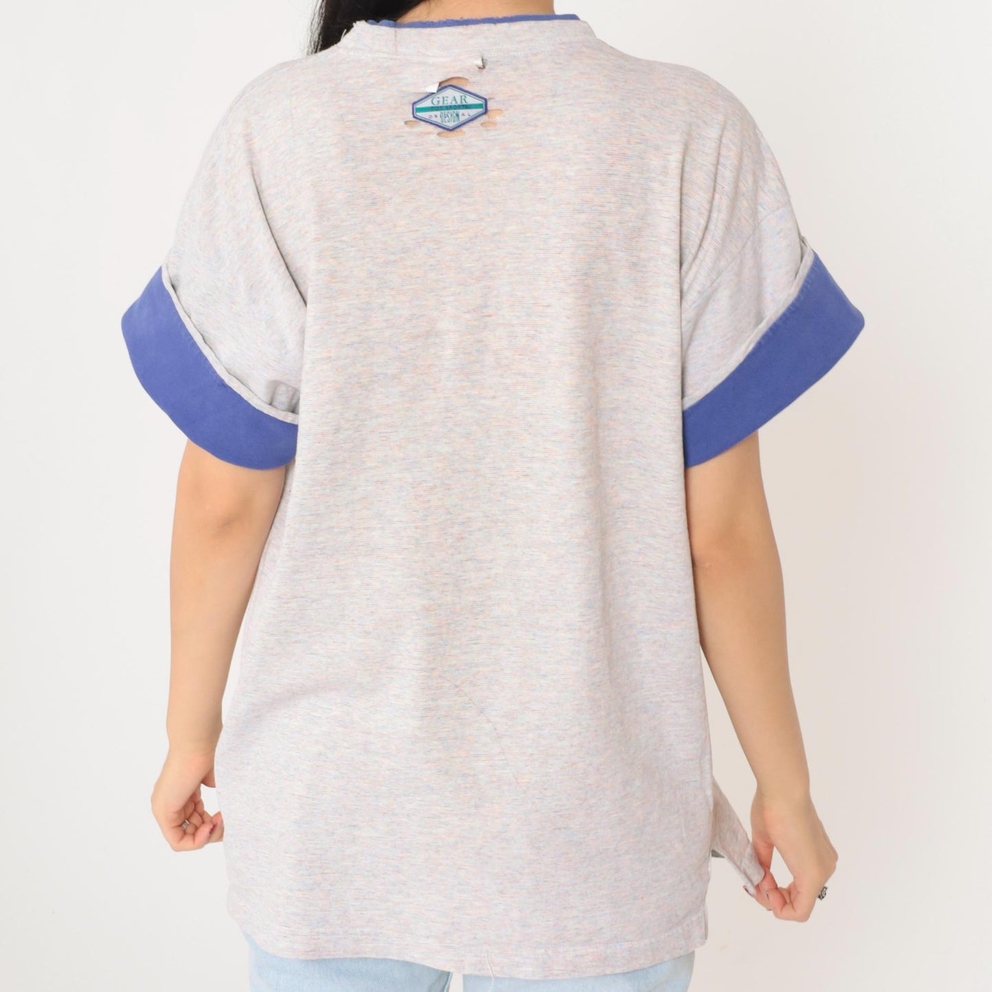 90s Thornblade Golf Club Crest Ringer Tee Heather Grey Blue Large L