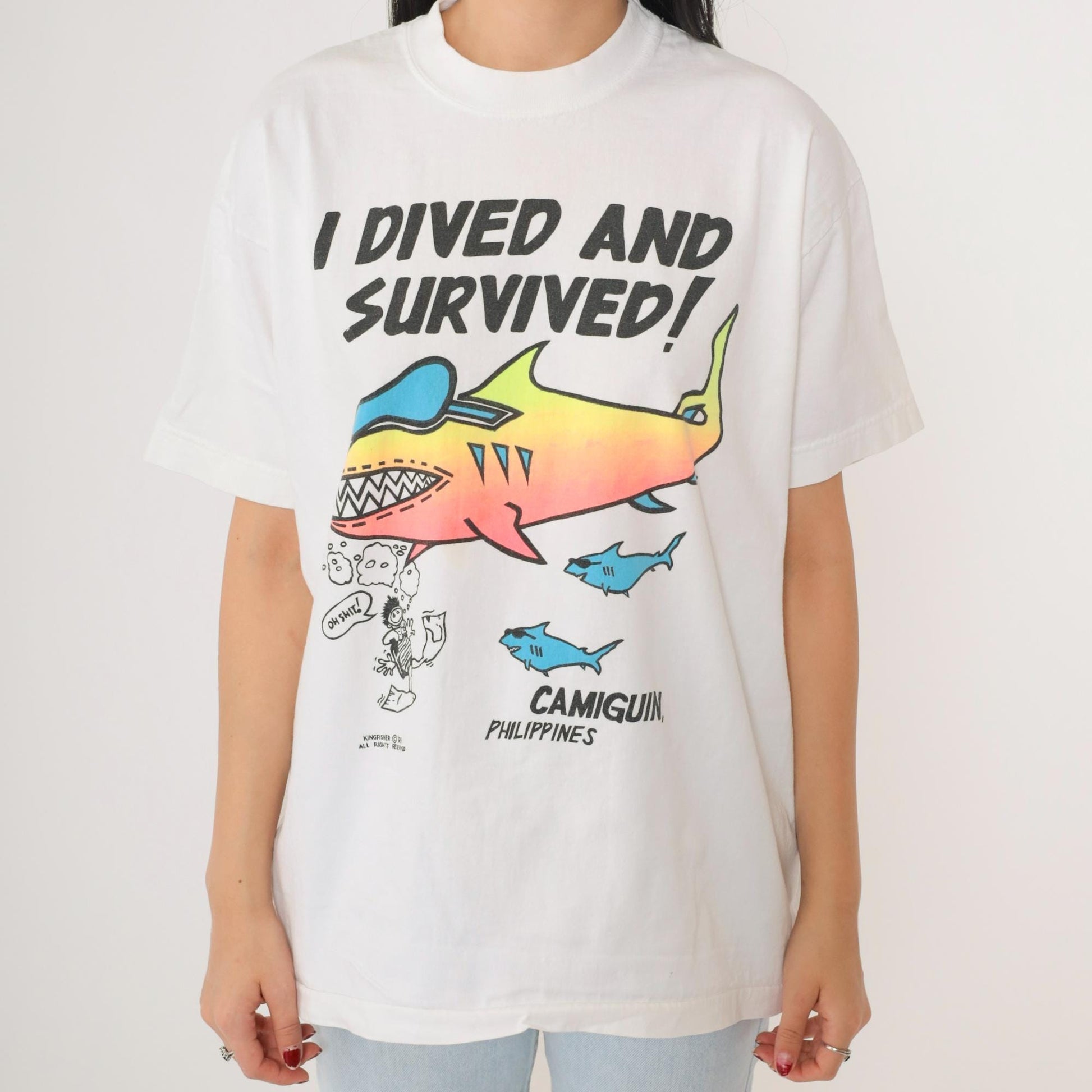90s Camiguin Philippines Scuba Diving Shark Graphic Tee XL