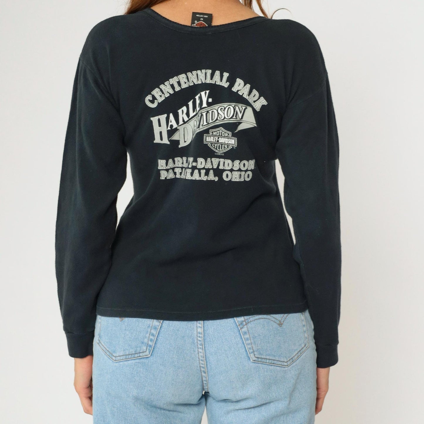Y2K Harley Davidson Centennial Park Long Sleeve Tee Black Medium M