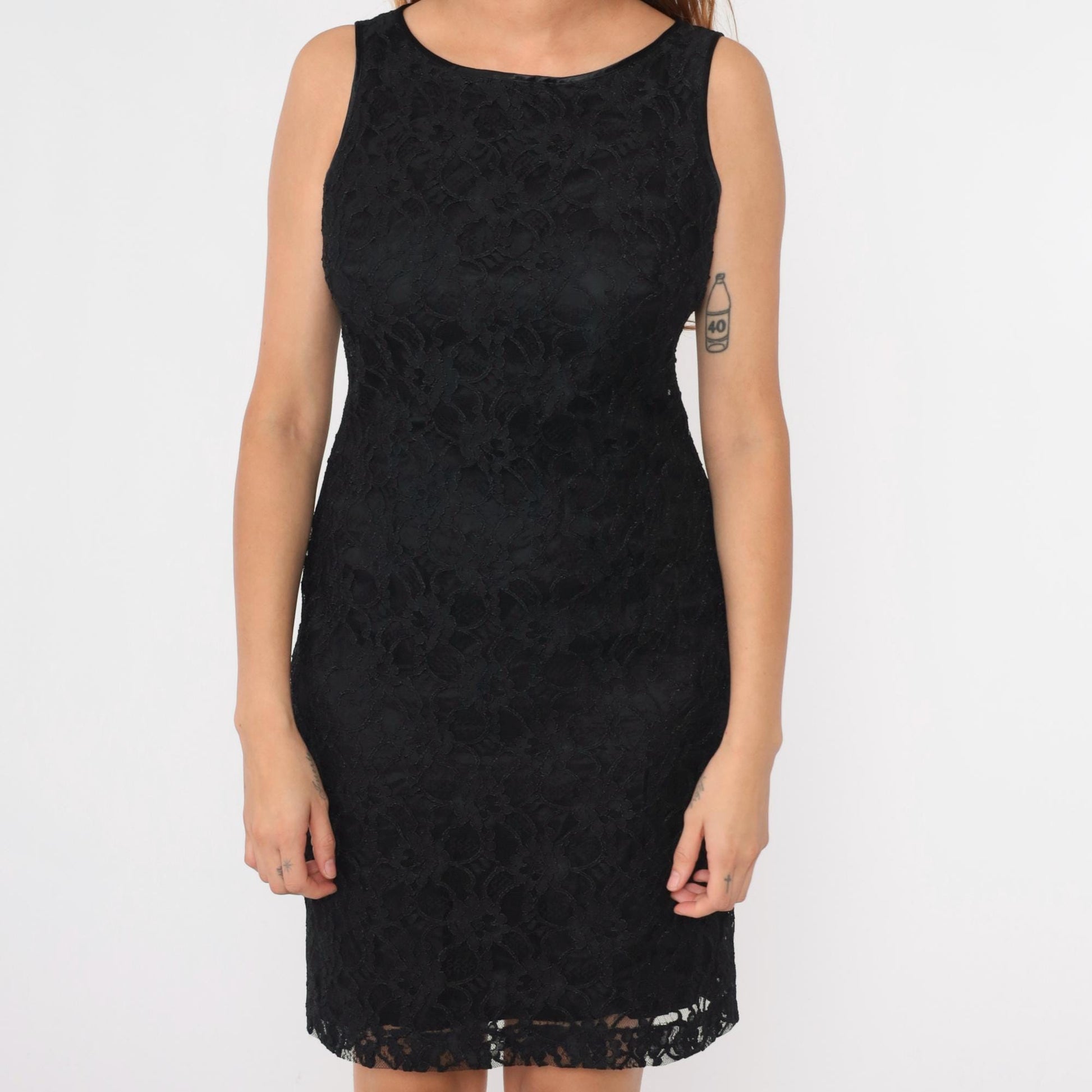 90s Talbots Black Lace Mini Sheath Dress Sleeveless Medium 8