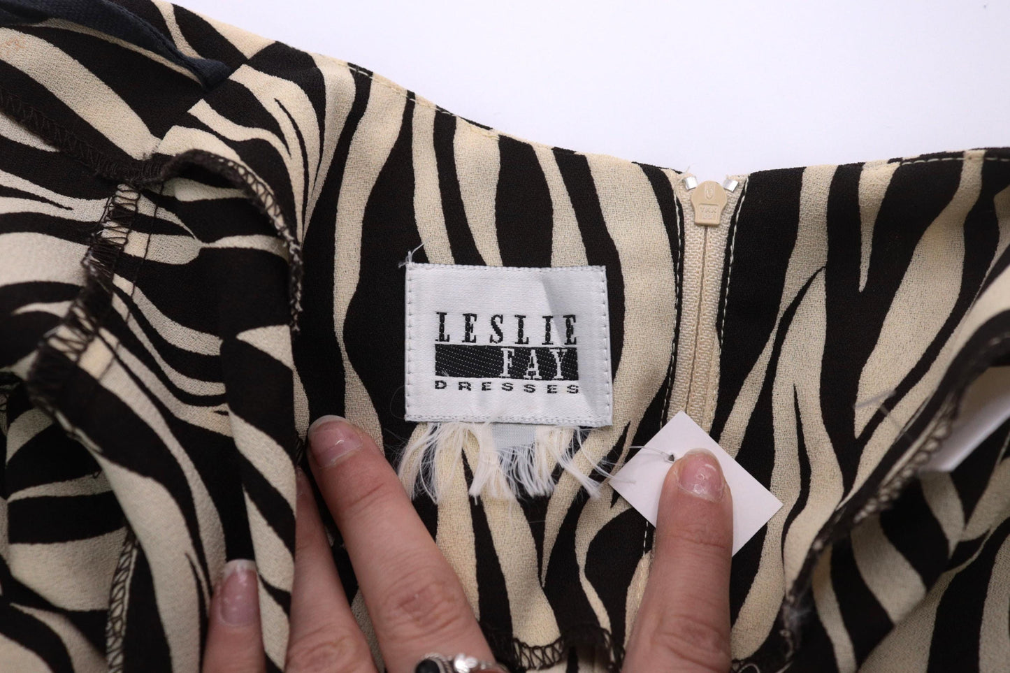 80s Leslie Fay Zebra Print Midi Shirtdress Brown Cream Double-Breasted Extra Large