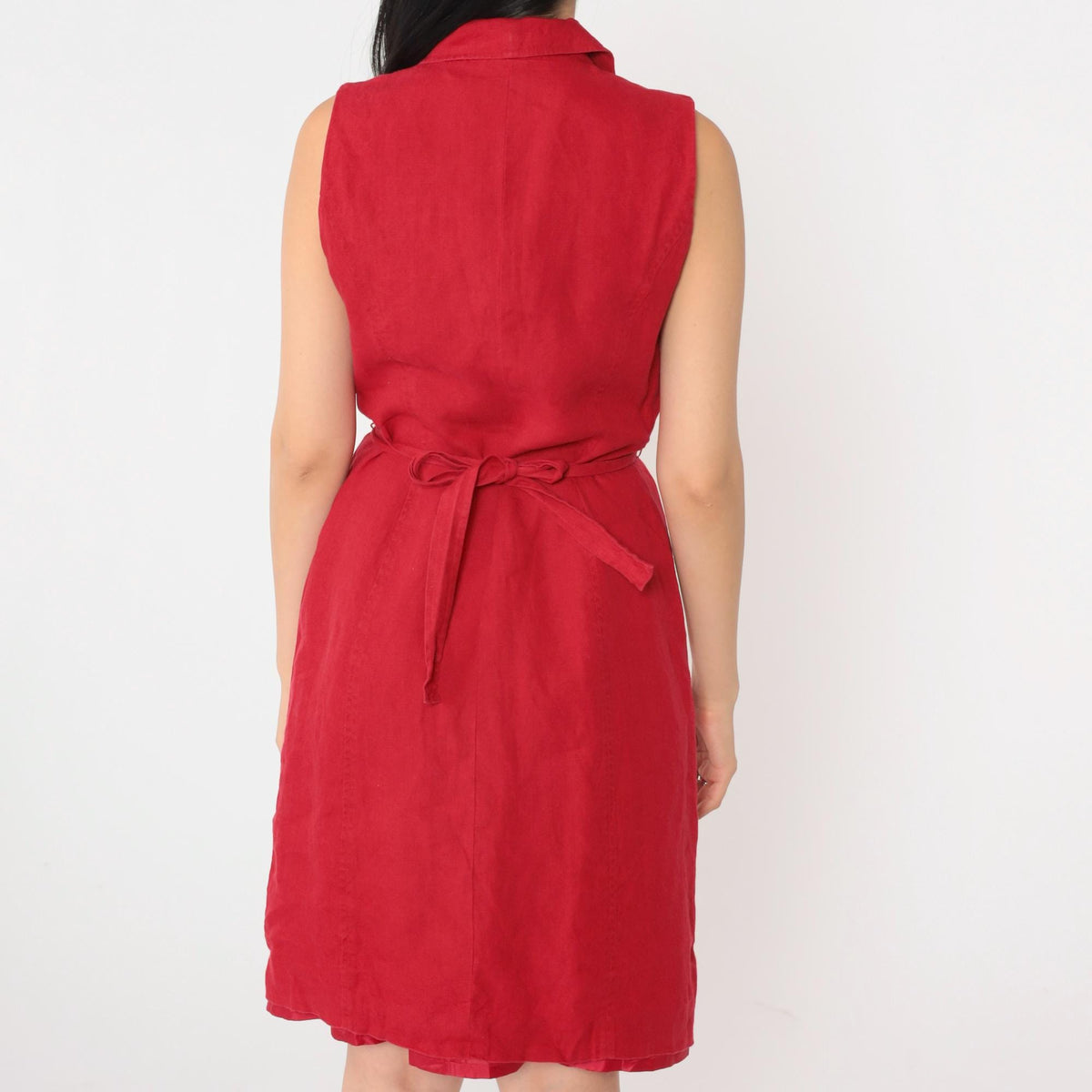 90s Talbots Red Linen Sleeveless Shift Dress Double Breasted Small