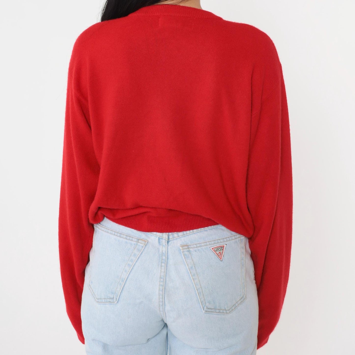 90s Red Cardigan Gold Buttons Acrylic Knit Sweater Large