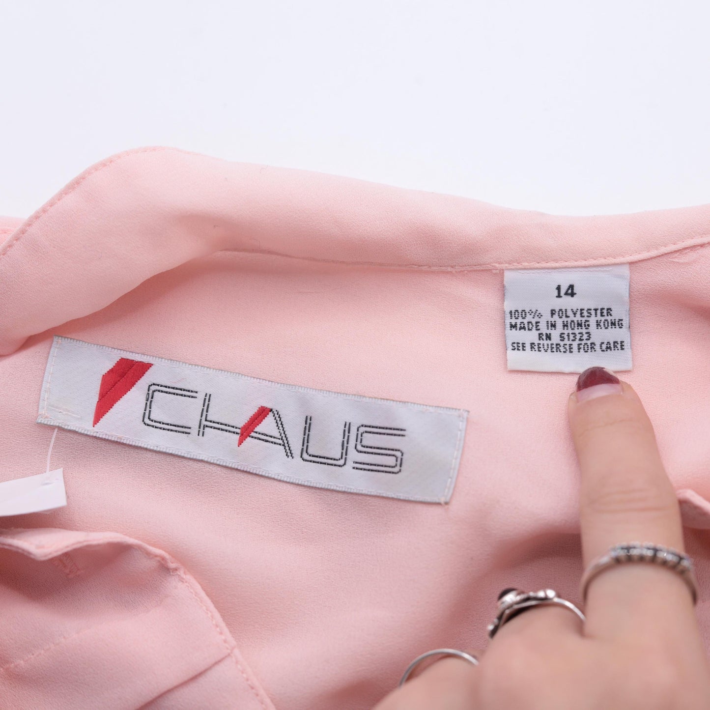 80s Chaus Baby Pink Chiffon Blouse Peter Pan Collar Pleated Short Sleeve Large