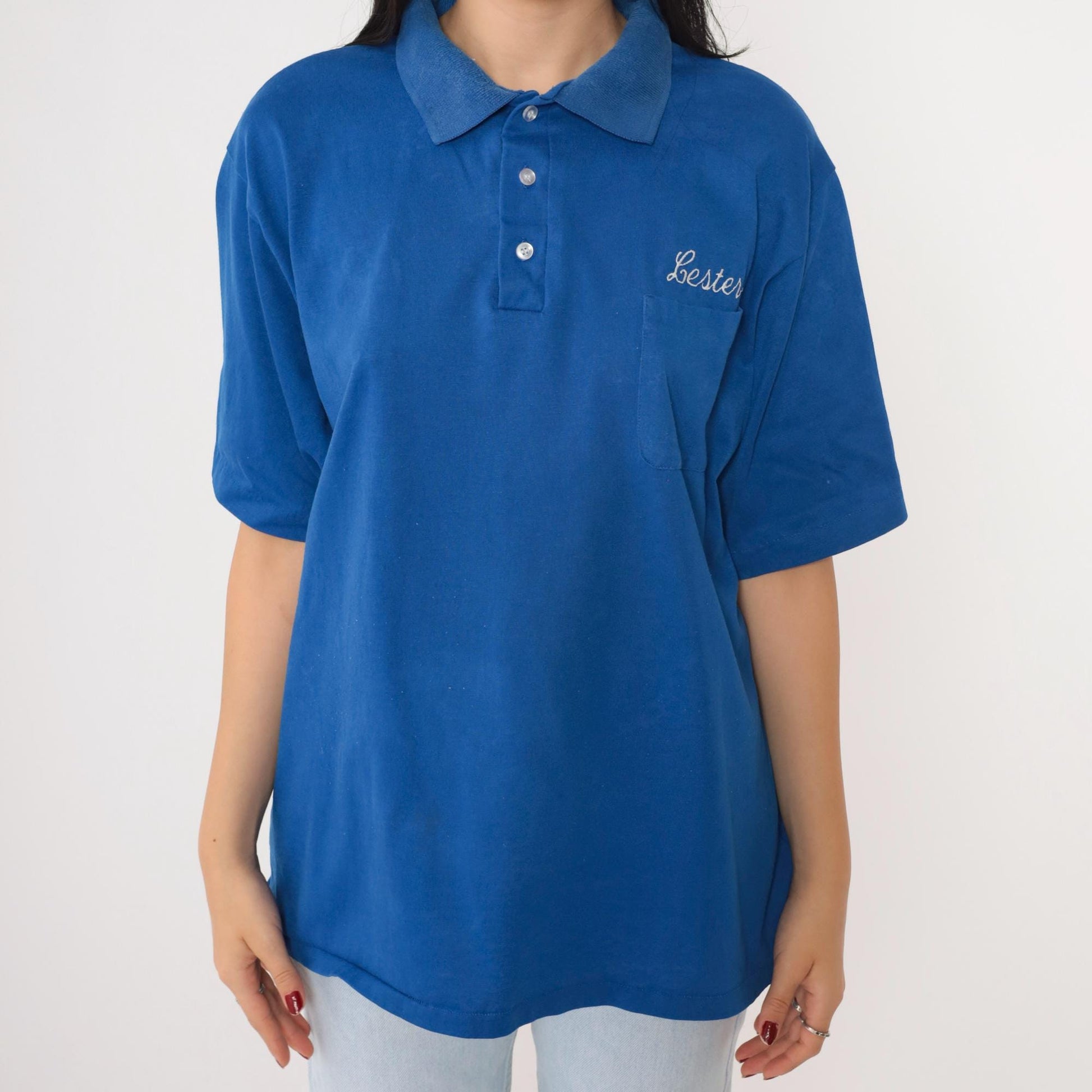 90s C&S Permit Service Lester Embroidered Polo Shirt Blue Extra Large XL