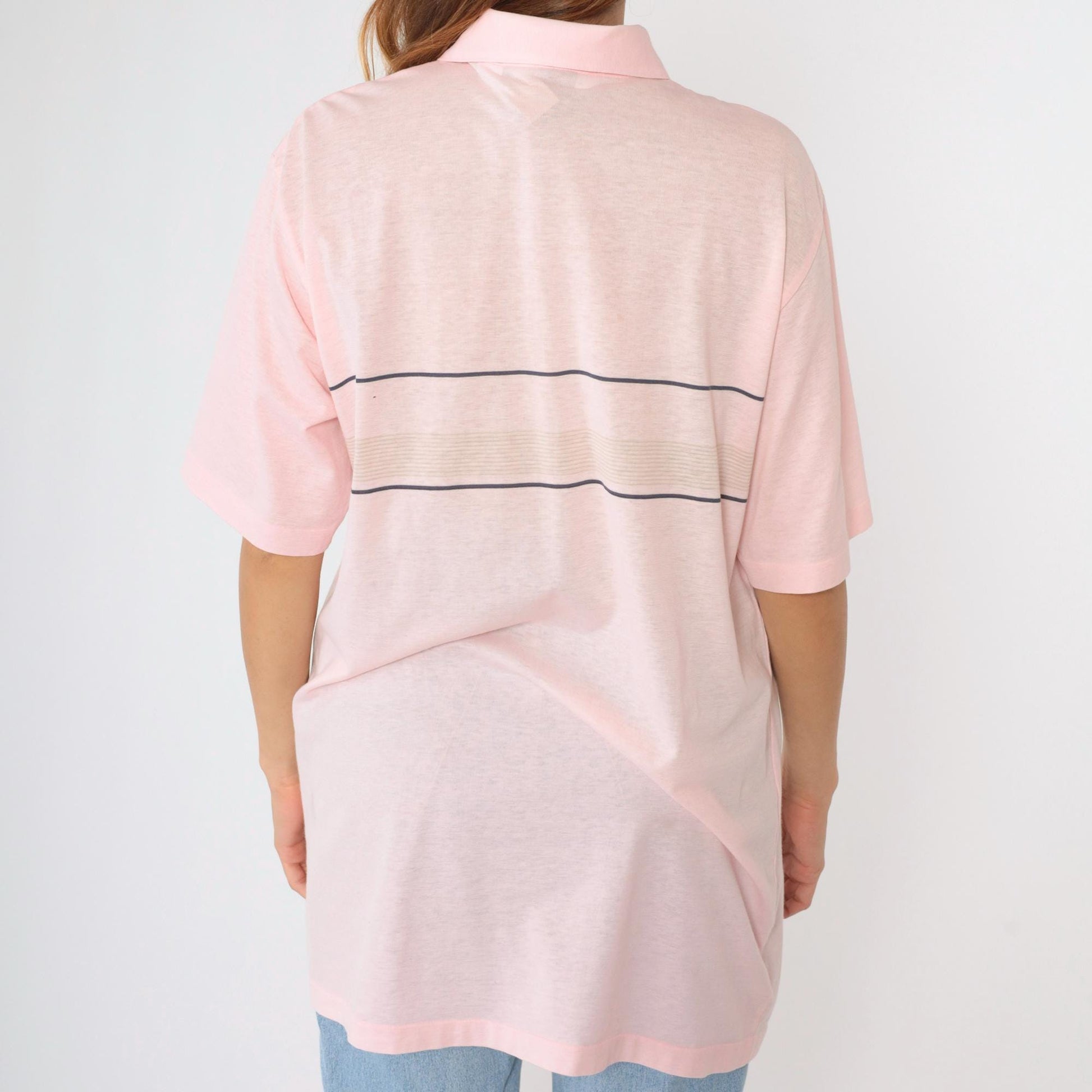 90s Career Club Striped Polo Shirt Pink Men's Extra Large Tall
