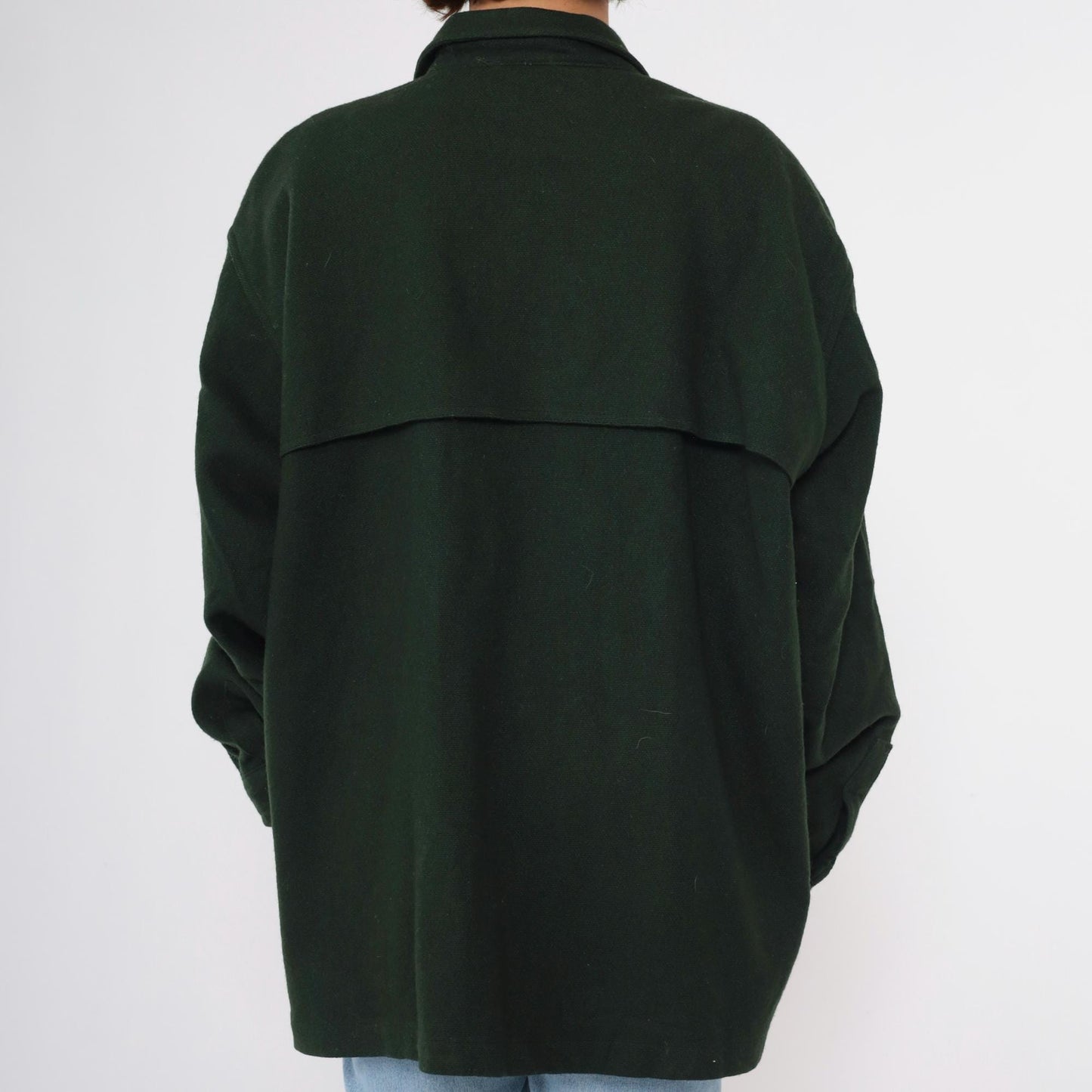 90s Woolrich Wool Shirt Jacket Forest Green Button Up Shacket Men's XXL