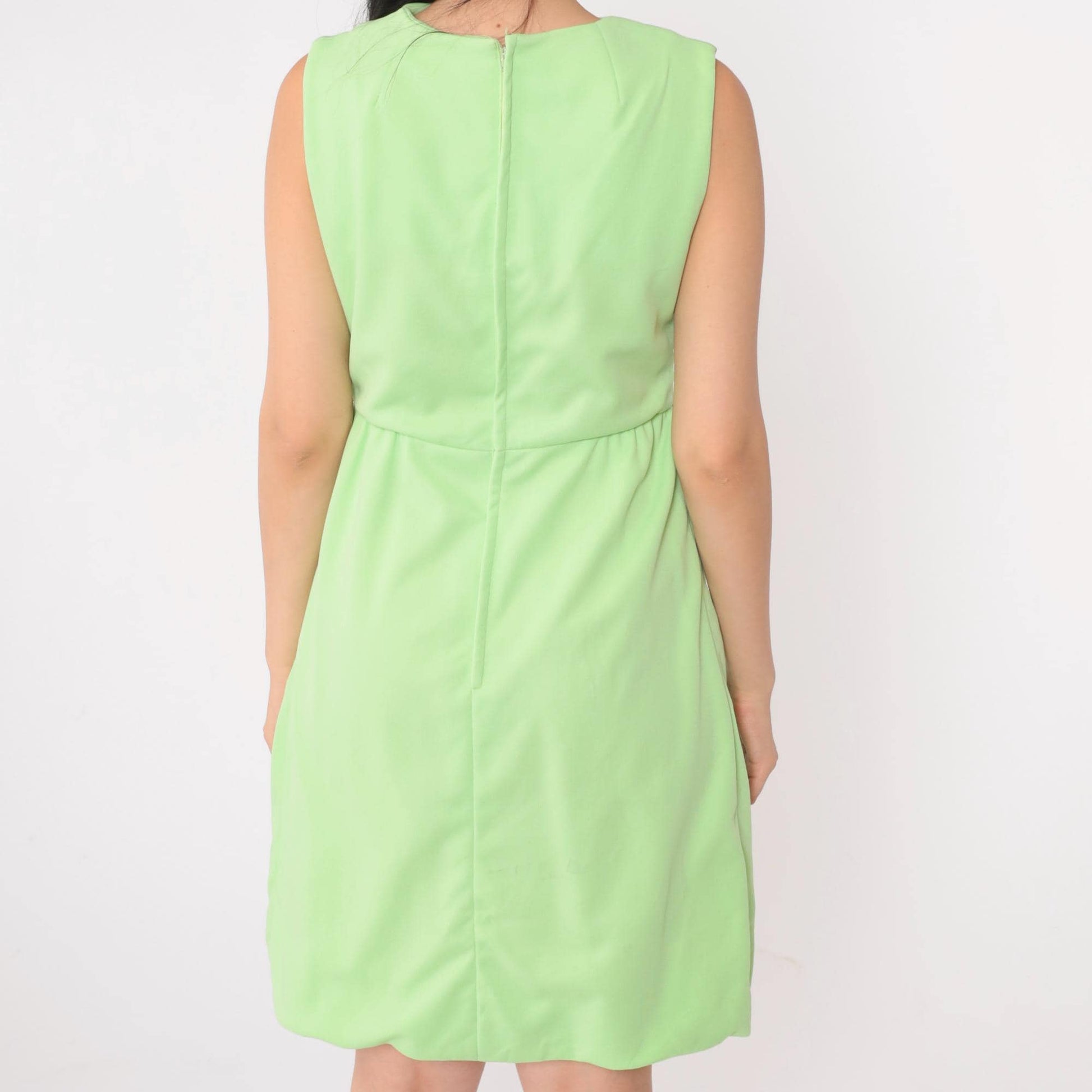 1970s Lime Green Cowl Neck Shift Dress Mini Sleeveless Small S