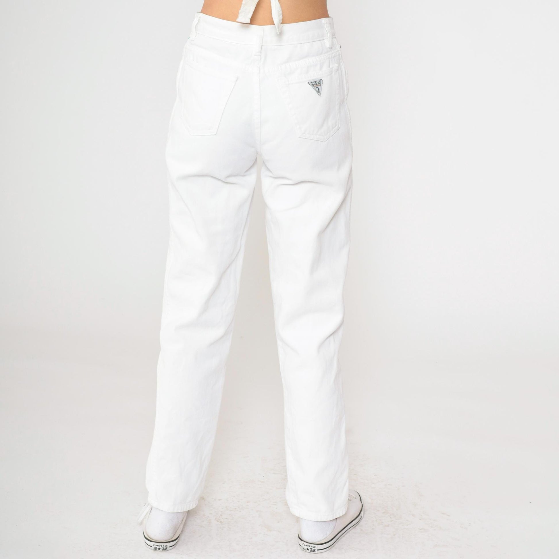 90s Guess White Denim High-Rise Straight-Leg Jeans Small 29