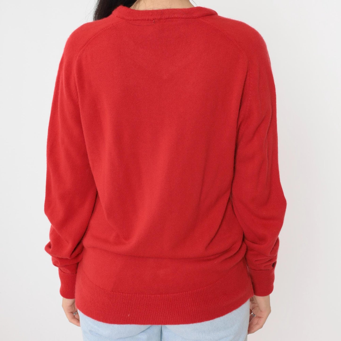 80s Monterey Knits Red V-Neck Pullover Sweater Medium Large
