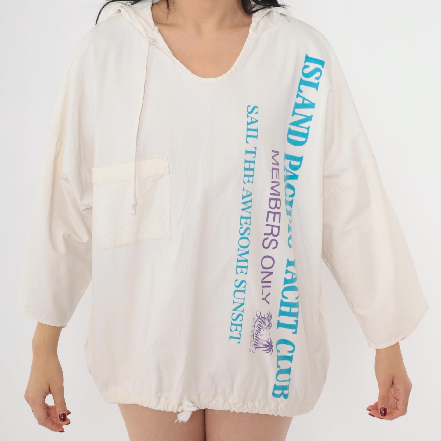 90s Island Pacific Yacht Club Sailboat Hoodie Off-White Double-Sided Graphic Cotton