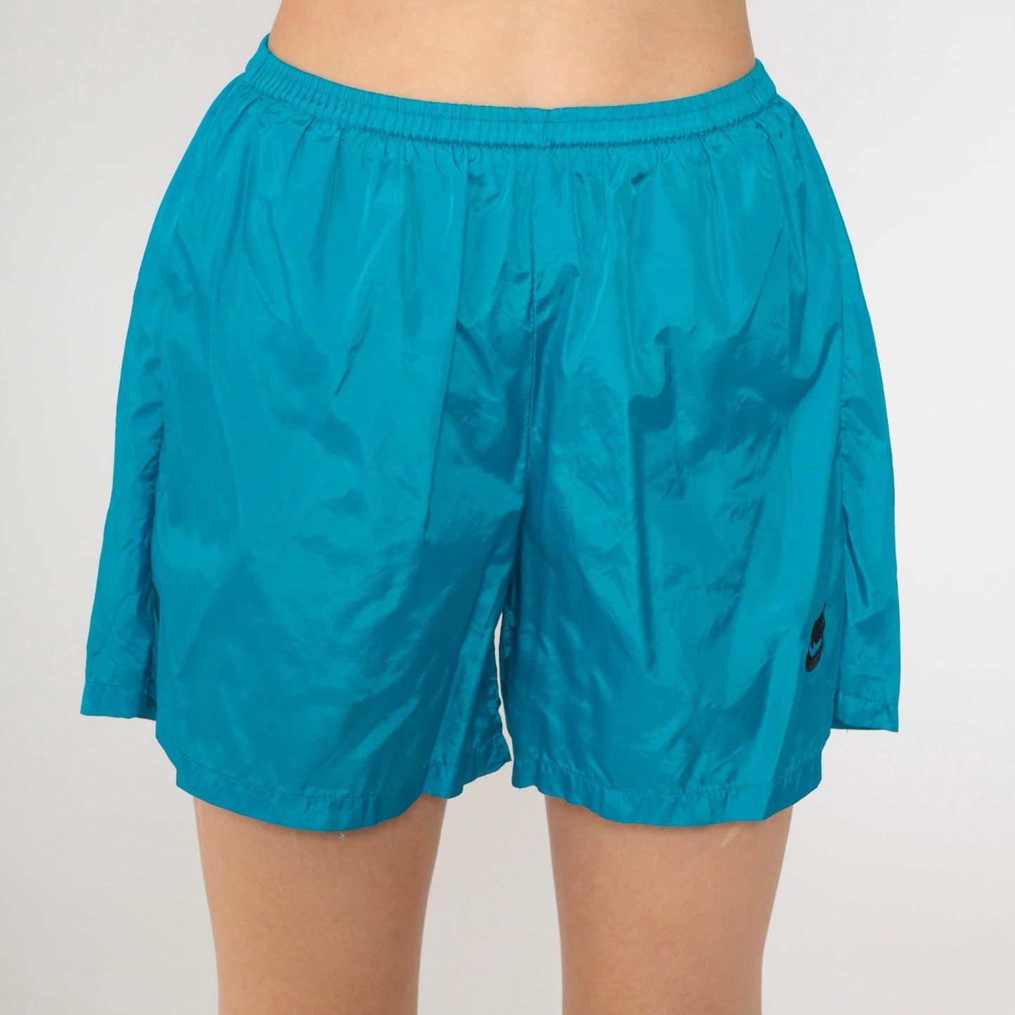 Y2K Nike Nylon Athletic Shorts Teal Blue Elastic Waist Medium