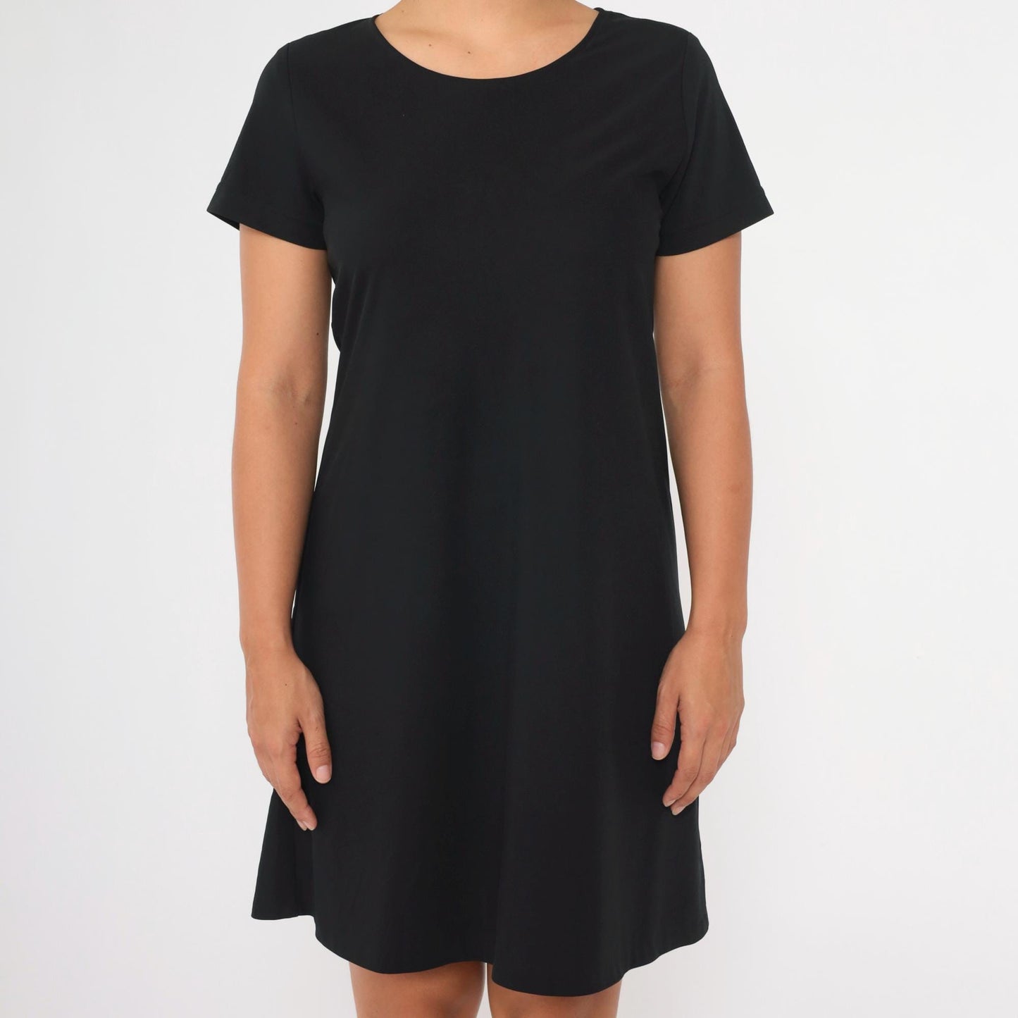 90s Black Mini Shift Dress Short Sleeve Pullover Medium Petite
