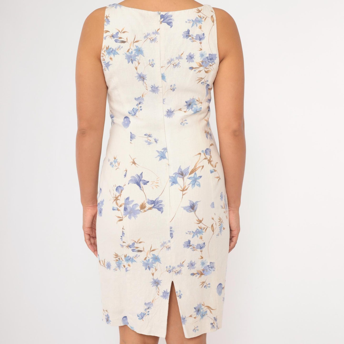 90s Jones New York Linen Floral Minidress Off-White Periwinkle Small