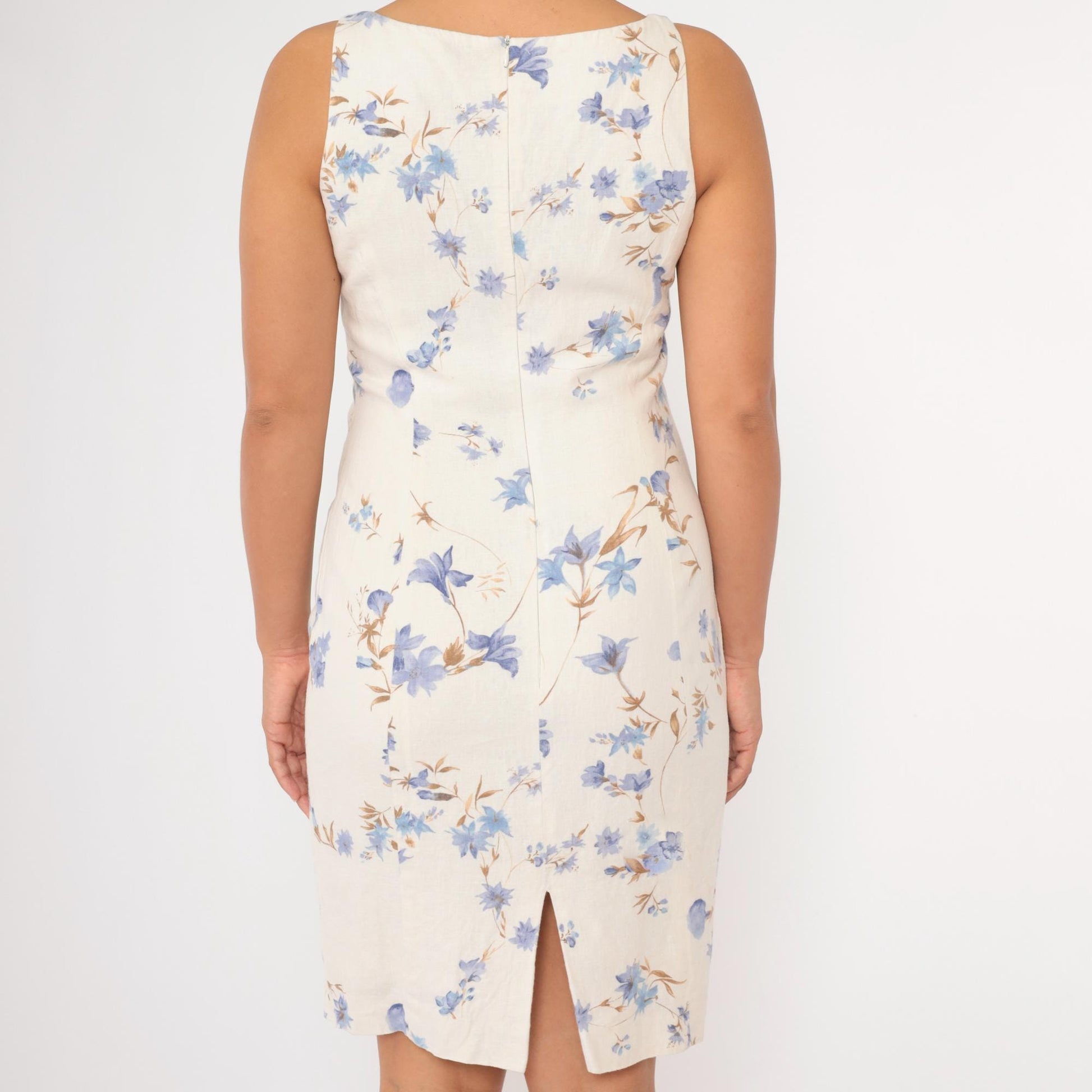 90s Jones New York Linen Floral Minidress Off-White Periwinkle Small