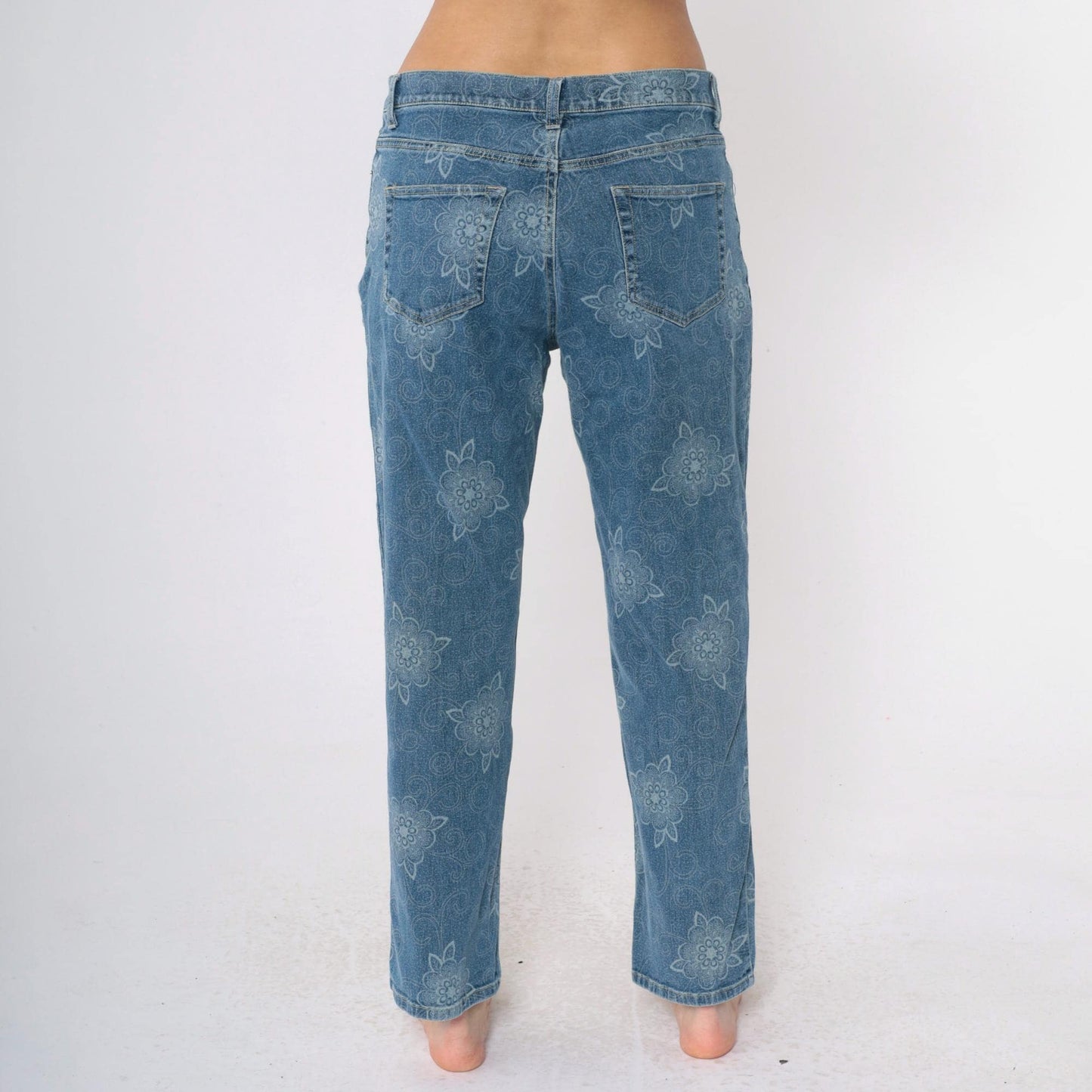 Y2K High Sierra Floral Blue Jeans Straight Leg High Rise 00s Large 14