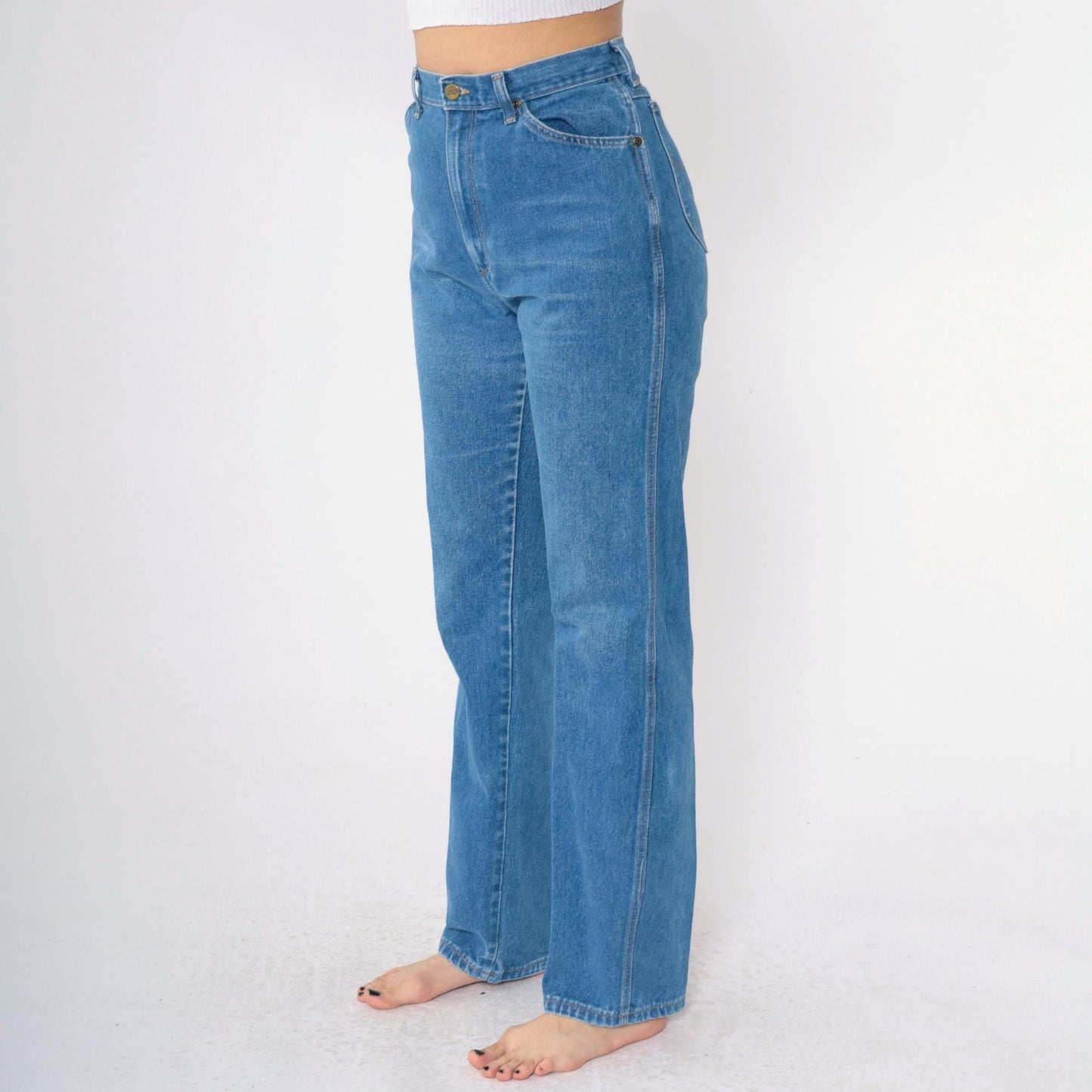 80s Wrangler High Waisted Tapered Jeans Blue Straight Leg Small