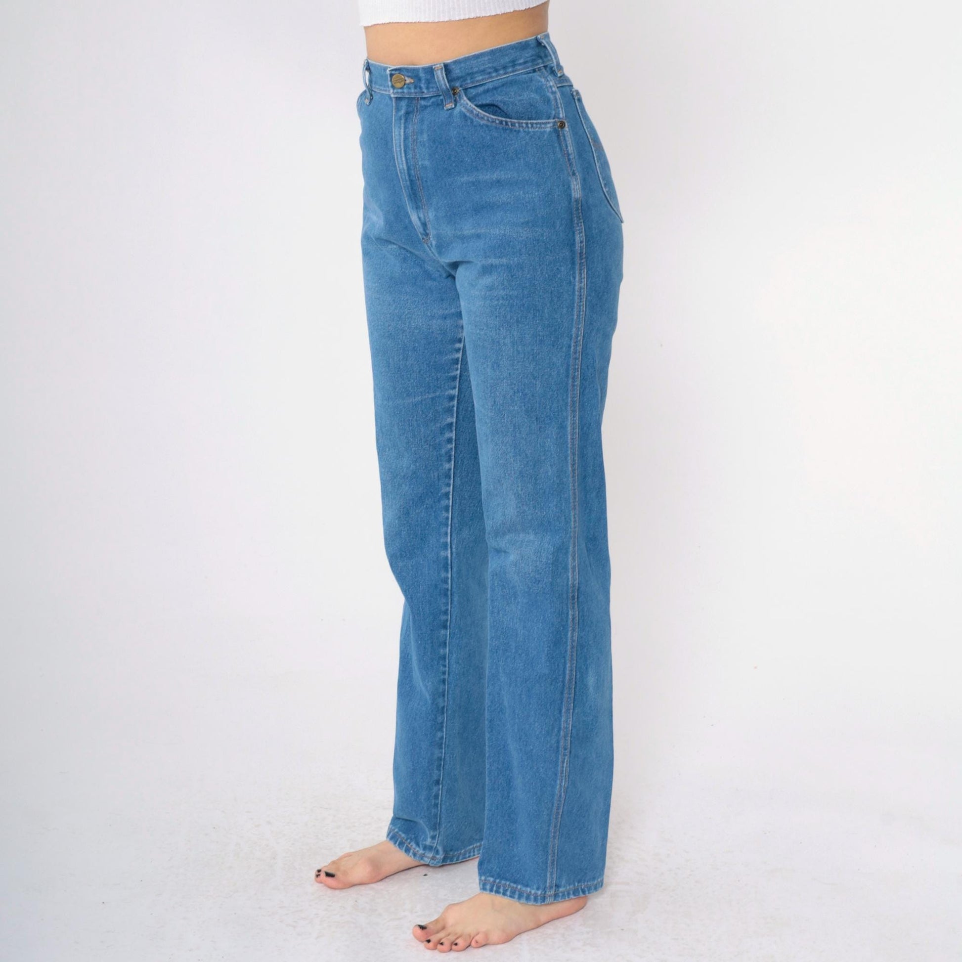 80s Wrangler High Waisted Tapered Jeans Blue Straight Leg Small