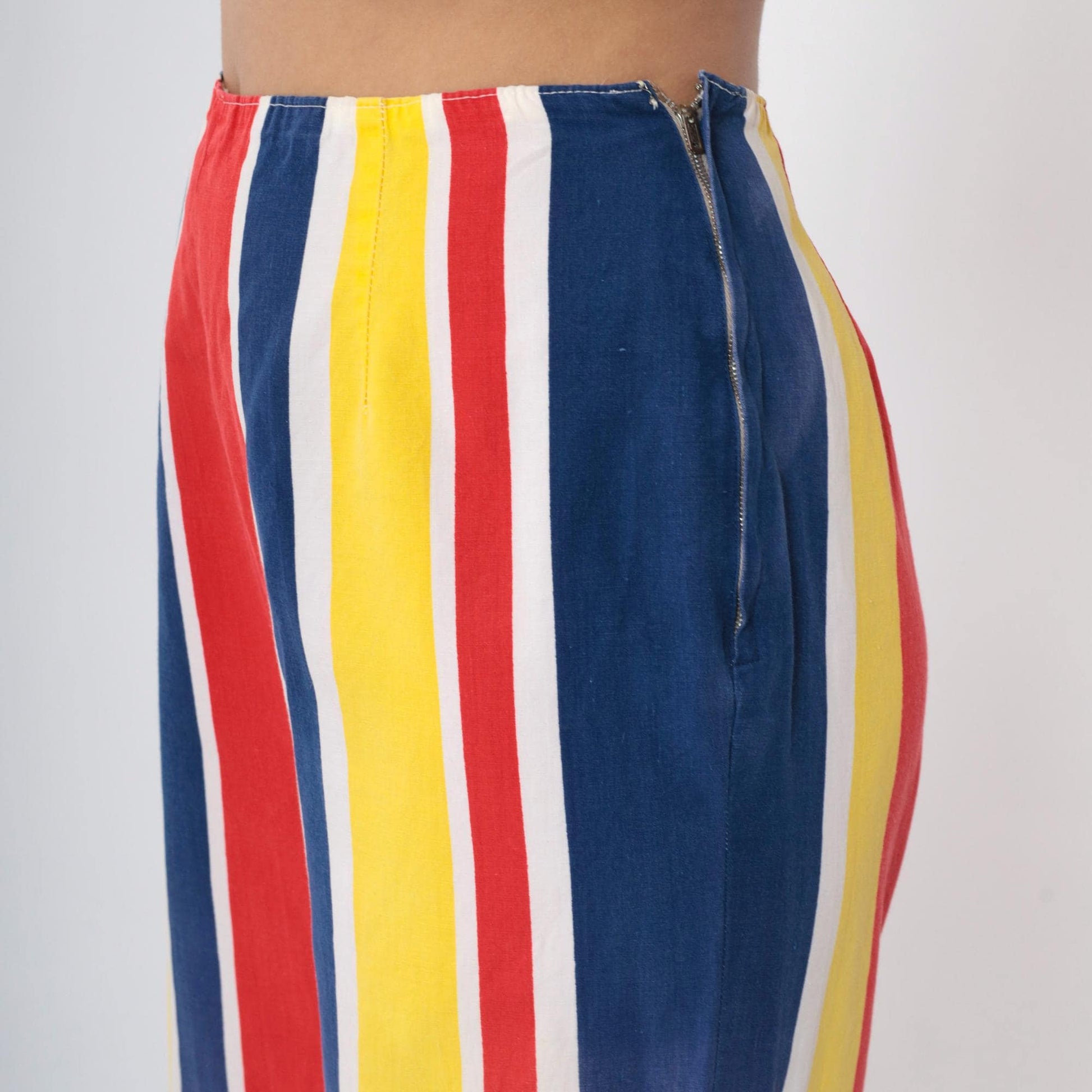 1960s Striped Bell Bottom Pants High Waist Yellow Red Blue Medium