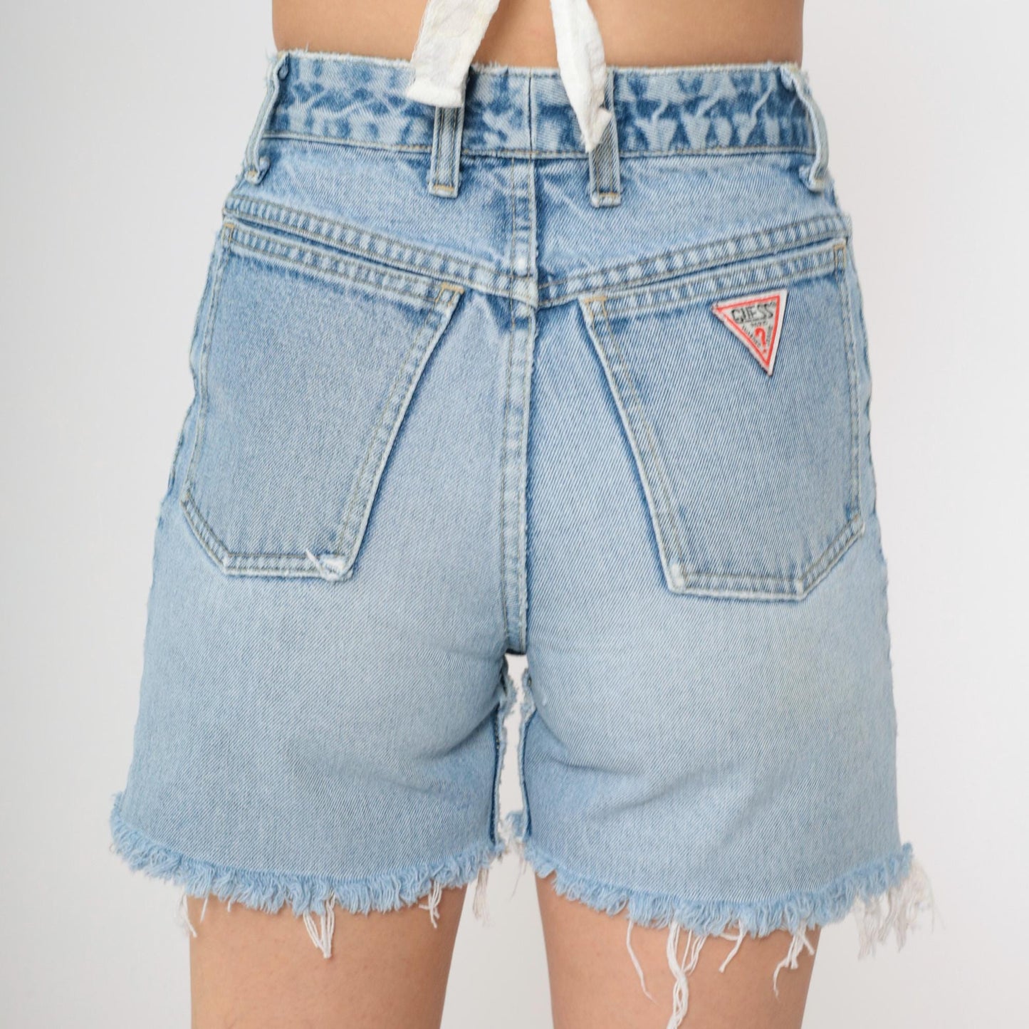 90s Guess Denim Cutoff Shorts Faded Blue High Waisted Frayed Extra Small